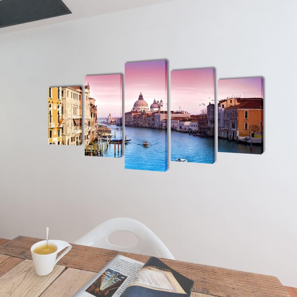 Vidaxl 5-Panel Canvas Wall Print - Romantic Venice Scene - 79'' X 39'' - Waterproof And Easy To Clean - Ideal For All Types Of R