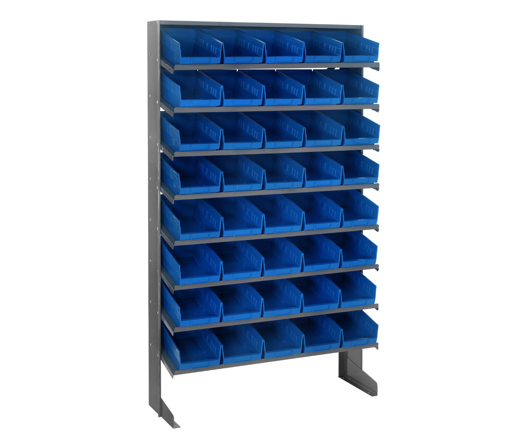 Pick Rack, Slopped, Single Sided, 12D X 36W X 60H, 400 Lbs. Capacity, Includes: (8) Shelves And (40) Qsb102 Blue Bins, Galvanize