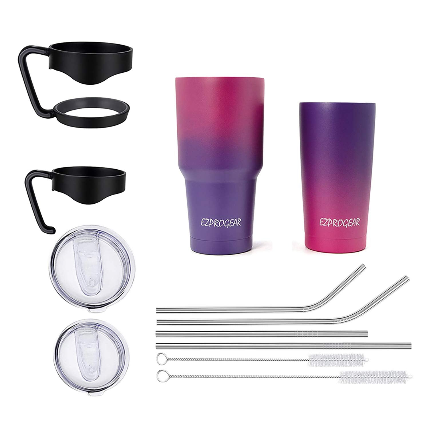 Ezprogear 20 Oz 30 Oz Stainless Steel Vacuum Insulated Double Wall Tumbler With Straws And Handle (20 Oz & 30 Oz, Fuchsia/Grape)