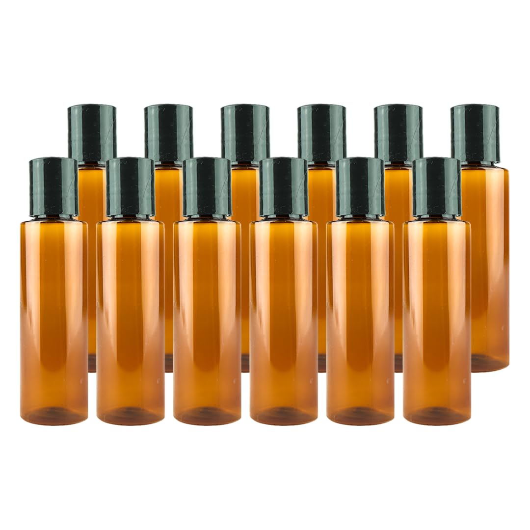 Nature Packaged Plastic Amber Bottles (Pack Of 12) - 2Oz Amber Plastic Bottle With Screw Caps; Used As Reusable Shampoo Bottles,