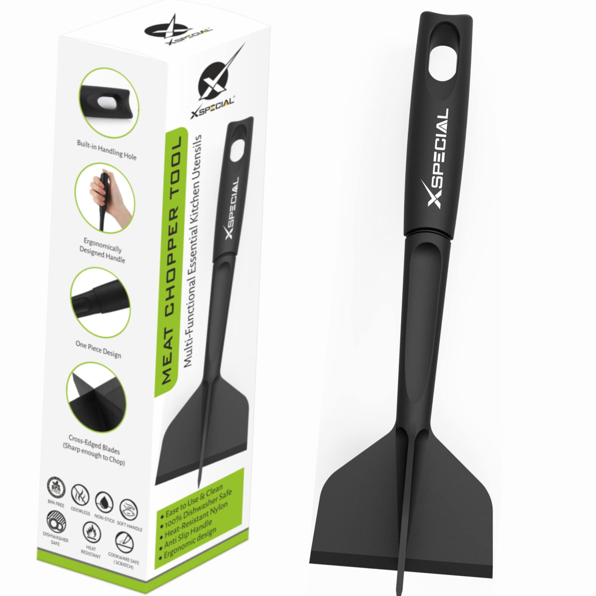 Xspecial Meat Chopper For Ground Beef - Hamburger Smasher & Separator Tool, Meat Masher & Spatula, Kitchen Utensil For Cooking G