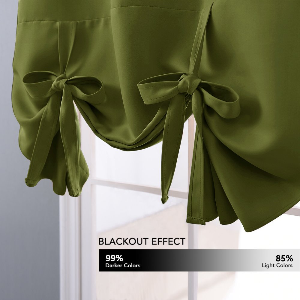 NICETOWN Short Blackout Curtain - Tie Up Shade for Window Thermal Insulated Room Darkening Rod Pocket Panel for Kitchen Christma