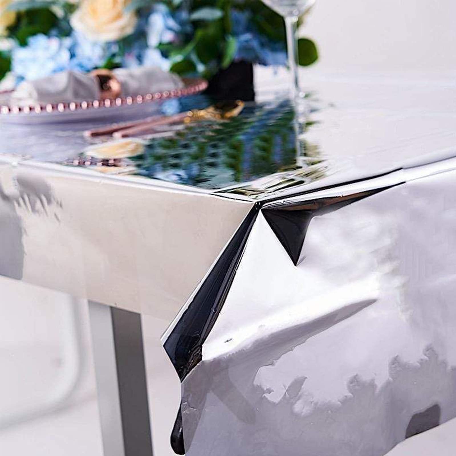 Partywoo Silver Foil Tablecloth, 3 Pack 54 X 108 Inch Rectangle Tablecloth, Foil Tablecloth For 6 To 8 Foot Table, Metallic Tabl
