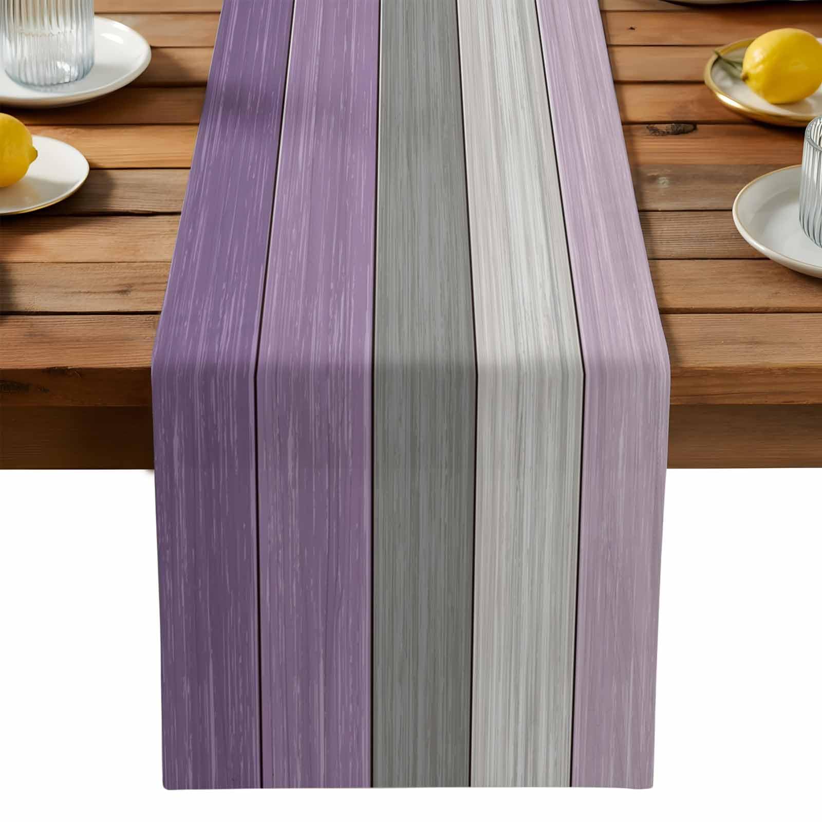Farmhouse Cotton Linen Table Runner Dresser Scarf Retro Rustic Barn Wood Texture Ombre Lavender Purple Gray Non-Slip Rectangle S