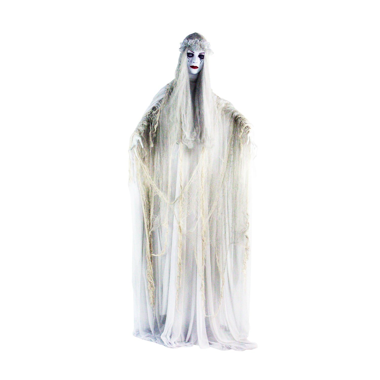 Haunted Hill Farm Life-Size 5.7-Ft Scary Ghost Bride, Halloween Animatronic with Touch Activated Lights and Sound, Battery Opera