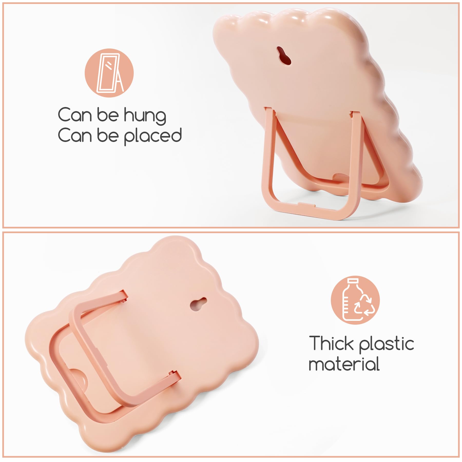 Philbinden Cute Wave-Shaped Desk Vanity Makeup Mirror, Portable Folding Travel Makeup Mirror for Standing/Hanging, Home Decorati