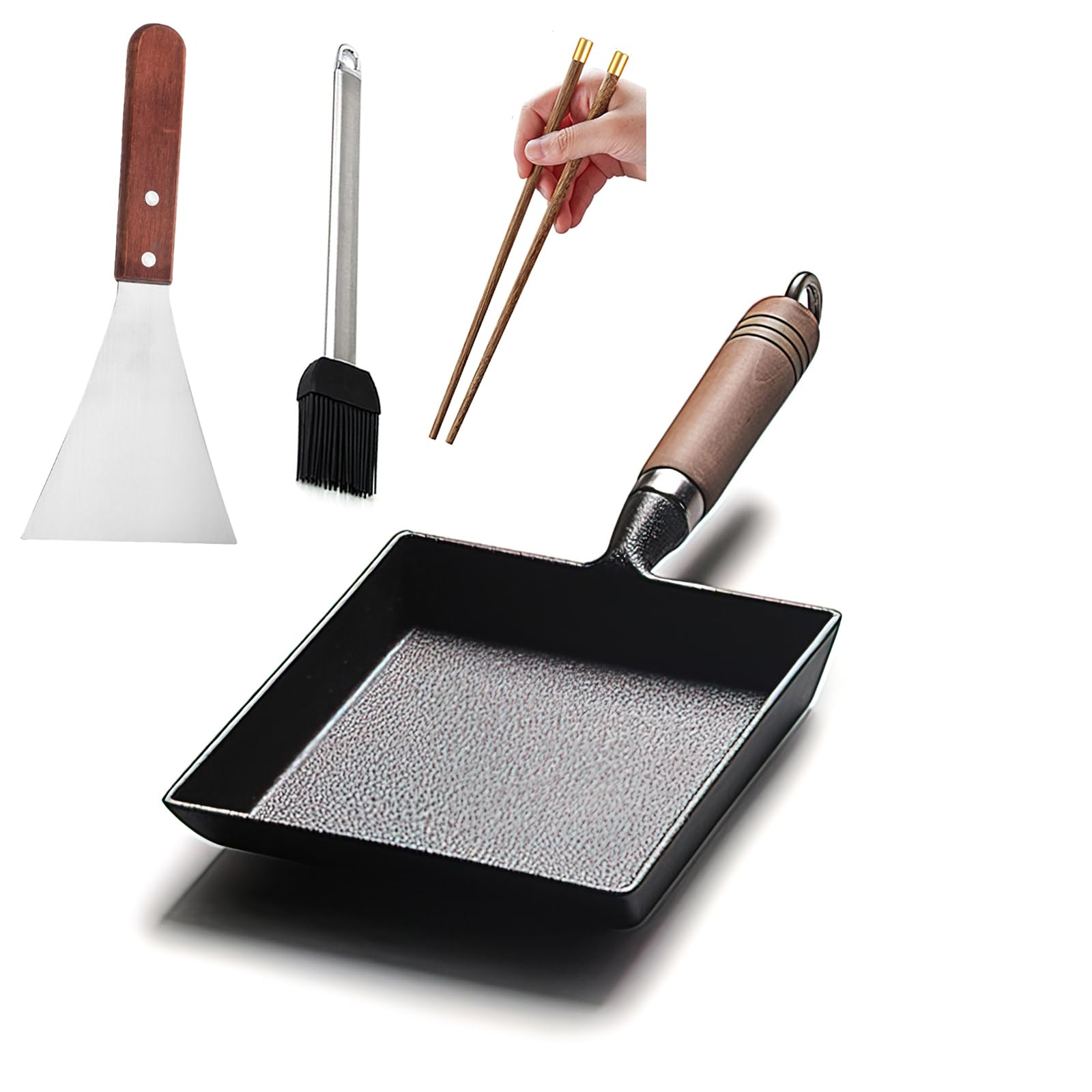 Li-Gelisi Tamagoyaki Japanese Omelette Pan/Egg Pan,Rectangle Frying Pan Mini Frying Pan Iron Omelette Pan Tamagoyaki-Ki Wooden H