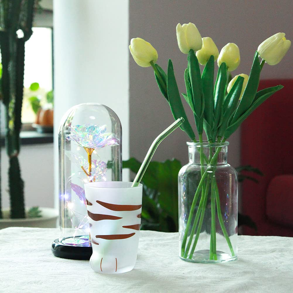 Amzsockets Reusable Glass Straws - 9 '' L X 8 Mm W - Smoothie Drinking Straws For Smoothie, Milkshakes, Pack Of 6 With 1 Cleanin