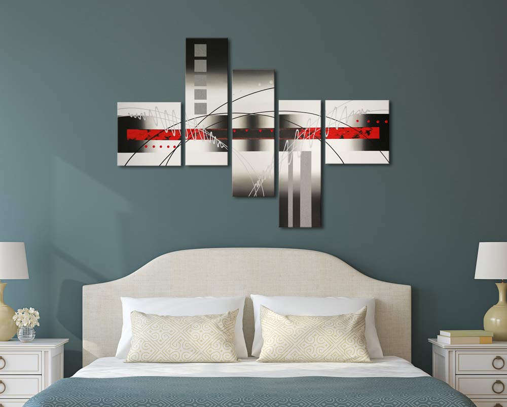 Wieco Art White Lines 100% Hand-Painted Stretched Canvas Wall Art For Living Room Decoration Home Decor Abstract Oil Paintings O