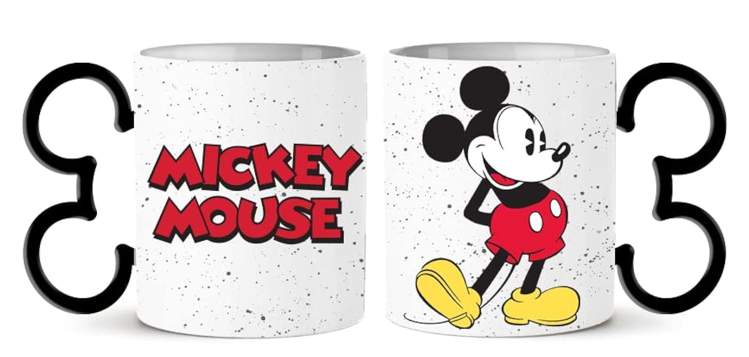 Silver Buffalo Mickey Circle Logos Pattern Boxed Shaped Handle Ceramic Mug, 20 Ounces, Multicolor