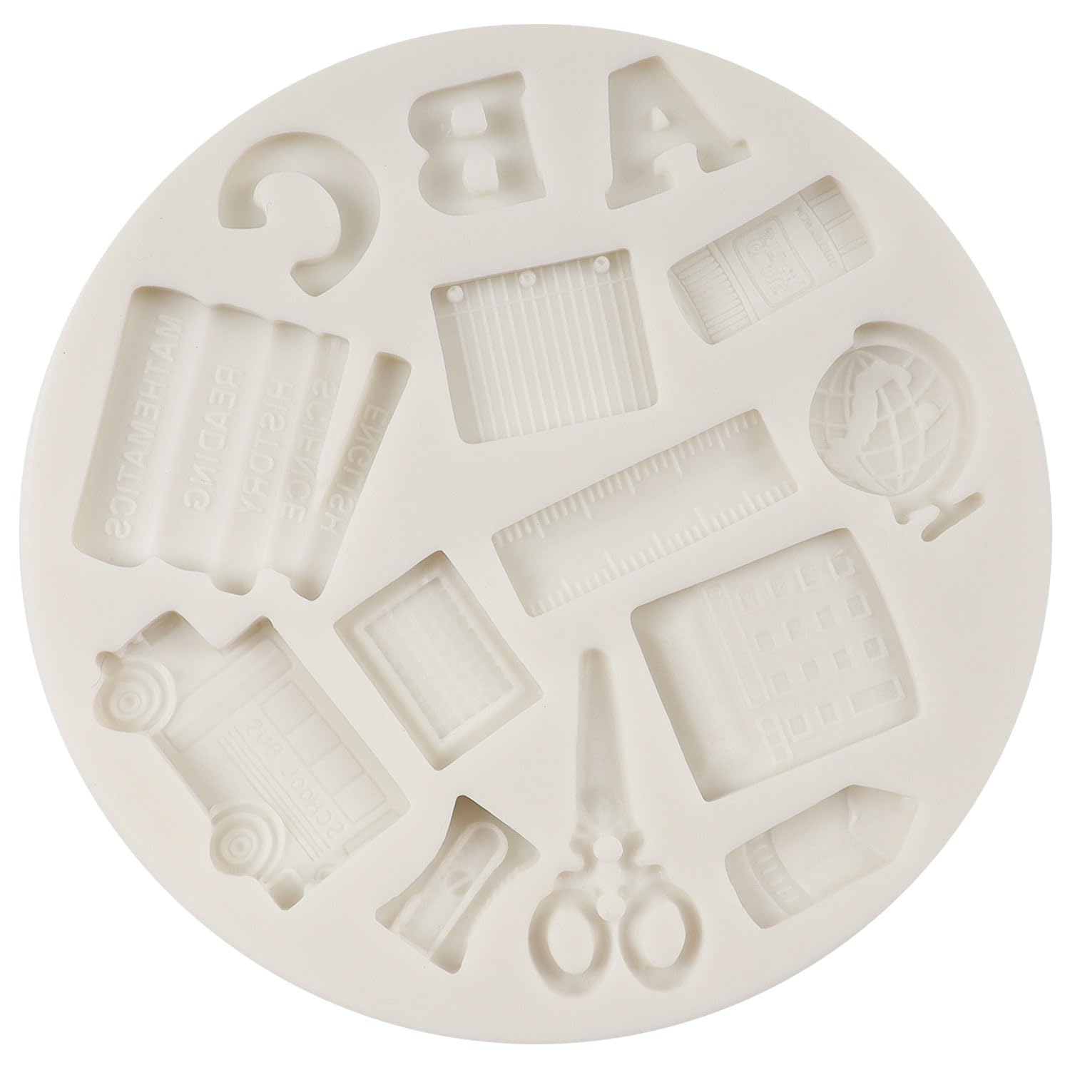 Qdmolds Back To School Silicone Molds Globe School Bus Crayon Ruler Scissors Pen Palette Calculator Fondant Molds For Cake Decor