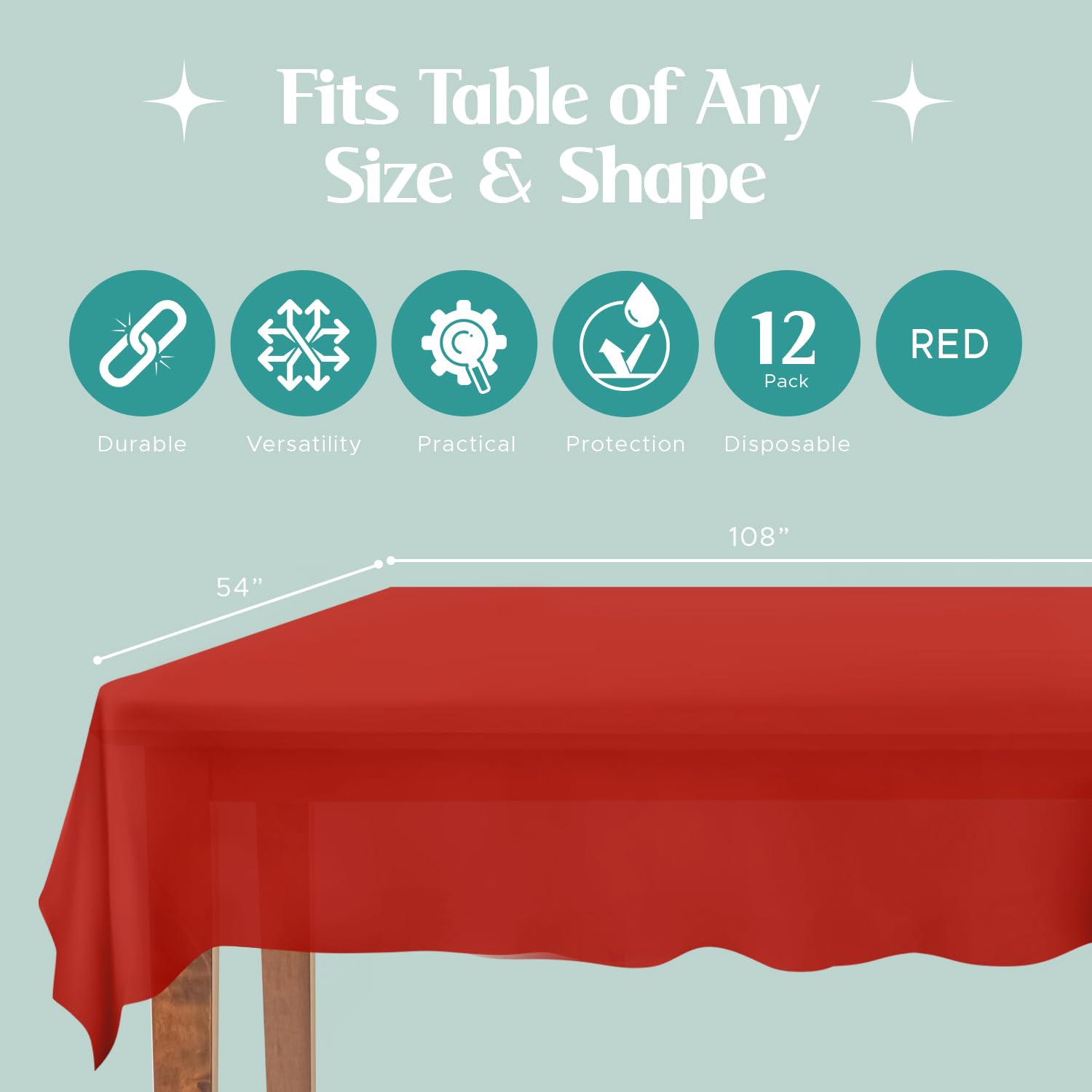 Mountclear 12-Pack Disposable Plastic Tablecloths - 54 X 108 Inch Size Table Cloth - Ideal Rectangular Table Covers For Any Tabl