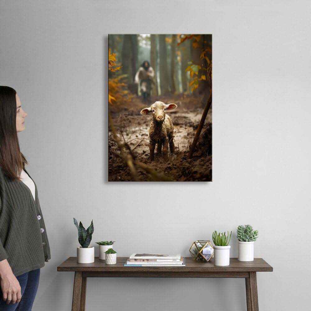 Ploceiny Christian Gifts For Women-Men,Jesus Canvas Home Decor For Prayer Room Christmas Decorations Jesus Running After Lost La