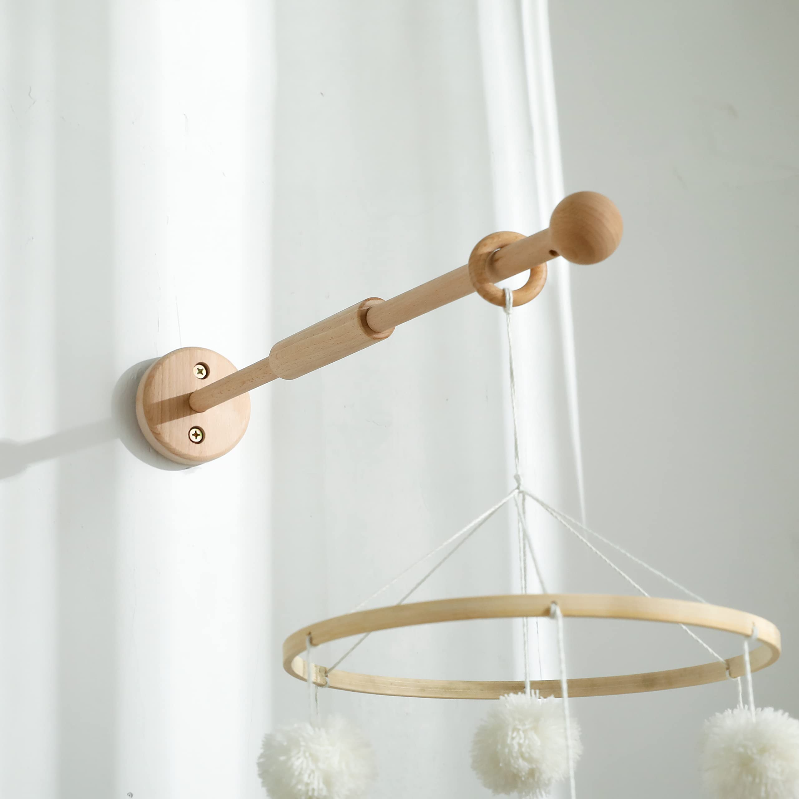 Crib Mobile Arm - HBM Wall Mounted Wooden Mobile Arm for Crib Baby Mobile Hanger Beech Mobile Crib Arm Attachment Nursery Decor Crib Mobile Hanger for Crib