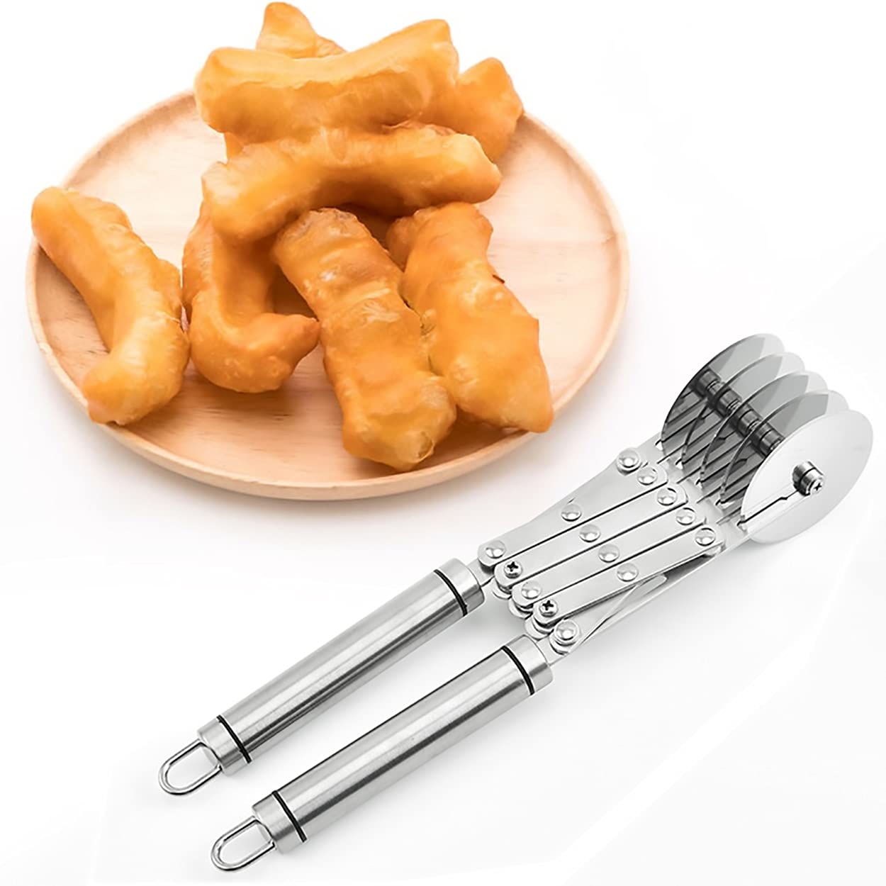 Dadamong 5 Wheel Pastry Cutter With Handle, Stainless Steel Adjustable Pizza Slicer Multi-Round Dough Cutter Roller, Fondant Rib
