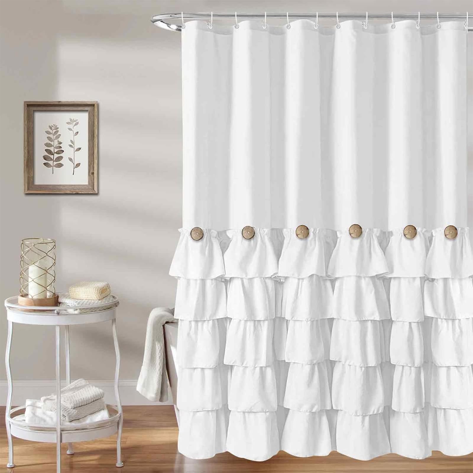 Seasonwood Sage Green Shower Curtain For Bathroom Cute Ruffle Shower Curtain 72 X 84 Inches Farmhouse Shower Curtains With Butto