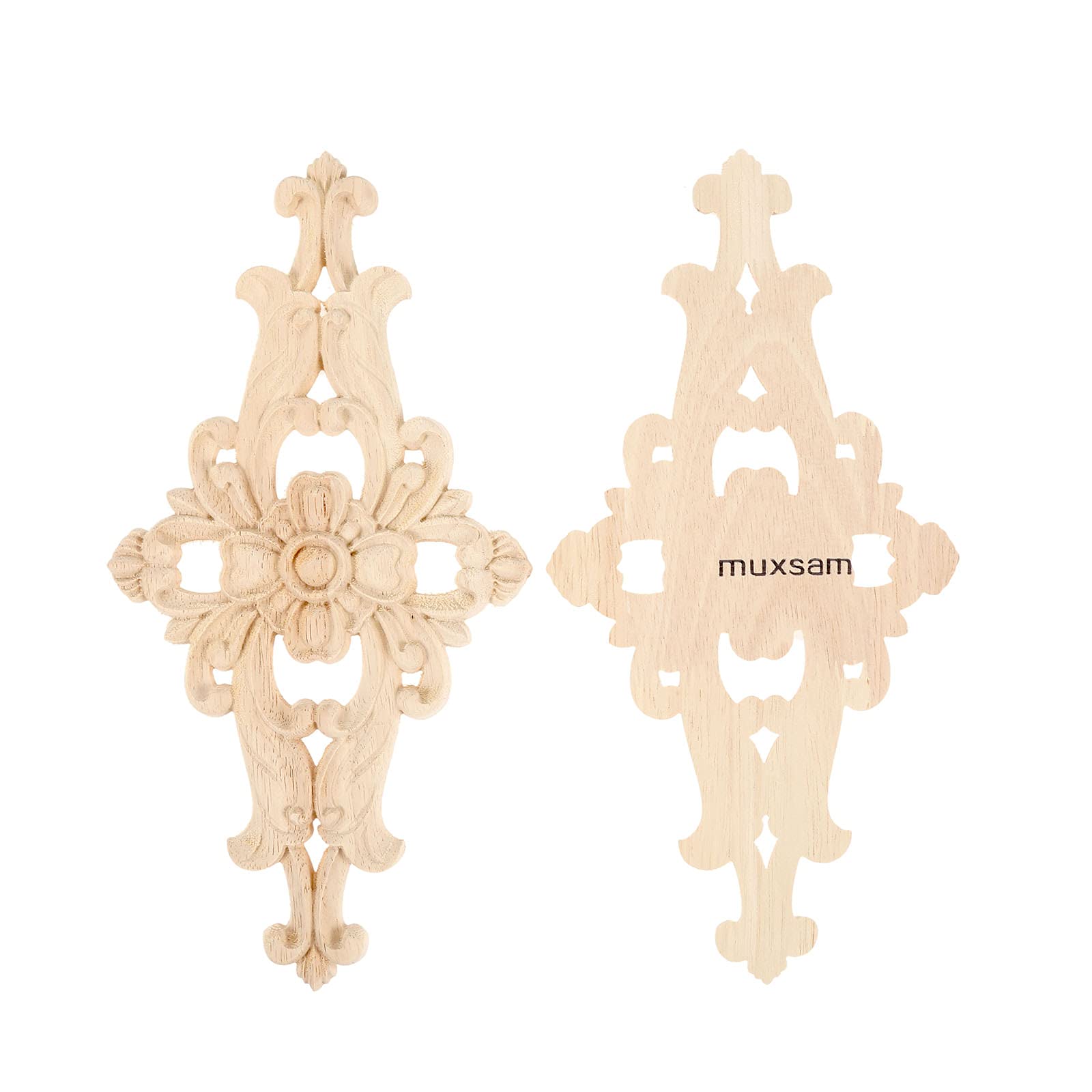 MUXSAM 1-Pack Wood-Carved Furniture Applique Onlay 27x14cm/10.63''x5.51''  Center Flower Decal for Cupboard Dresser Cabinet Chest Bed Door Wall Wardrobe Ceiling