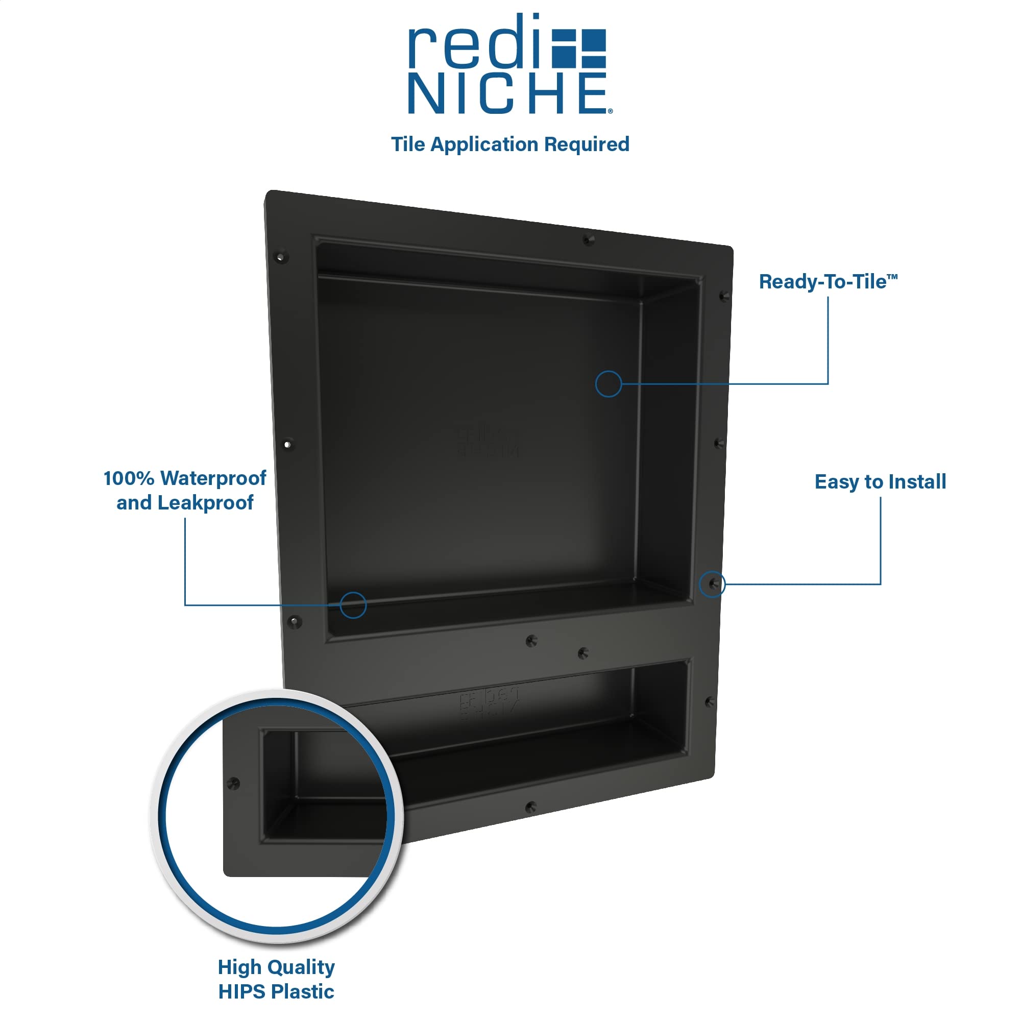 Redi Niche Triple Niche Recessed Shower Shelf- Black, Three Inner Shelves, 16-Inch Width X 34-Inch Height X 4-Inch Depth