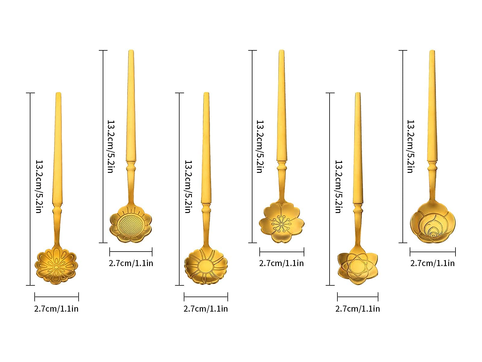 6 Pcs Flower Spoon Coffee Dessert Spoon Set, Stainless Steel Tableware Creative Teaspoon Coffee Spoon Teaspoon Ice-Cream Spoon M