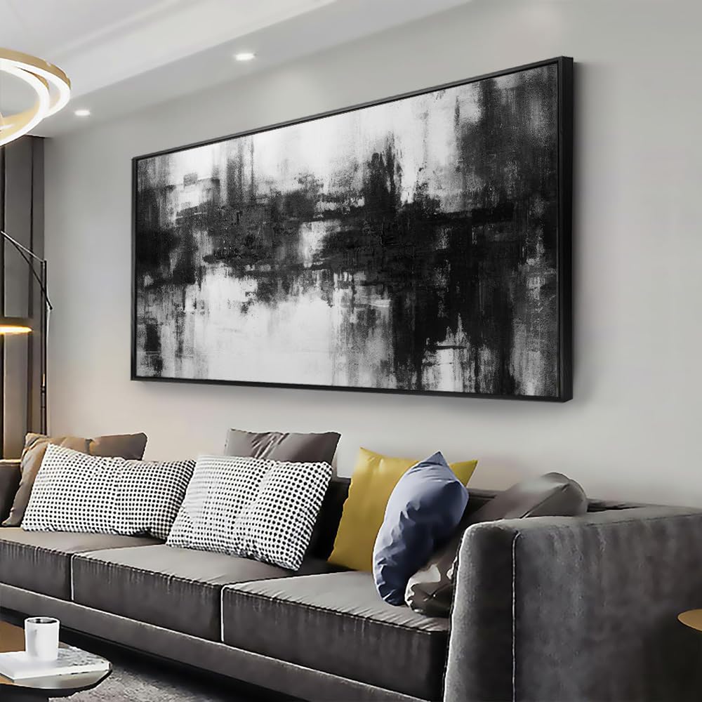 Abstract Wall Art Framed Home Artwork Decor Black And White Modern Minimalist Canvas Painting Living Room Decor For Bedroom Offi