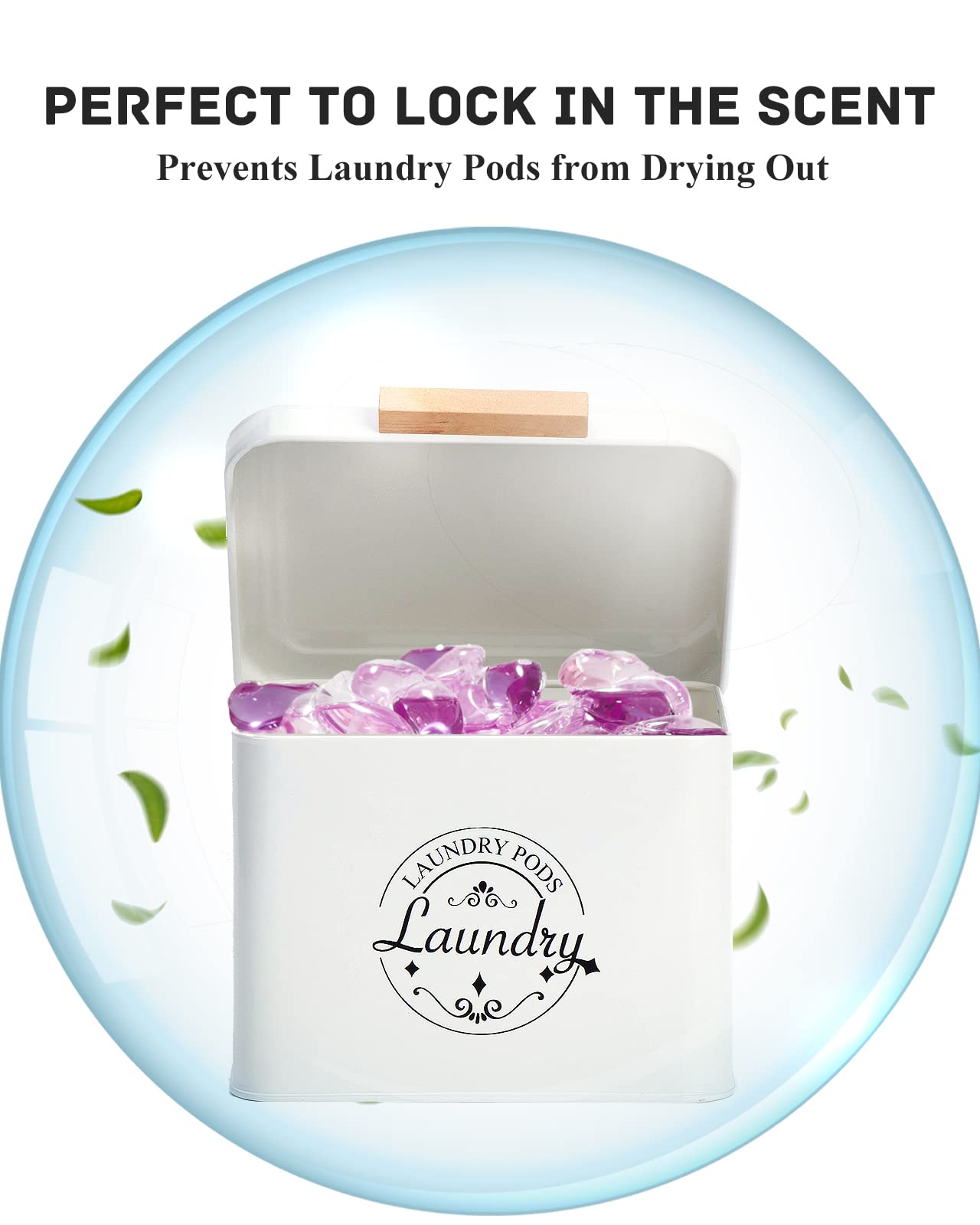 Laundry Pods Container With Hinged Lid. Farmhouse Metal Laundry Pods Holder Container For Laundry Room Decor. Laundry Room Organ