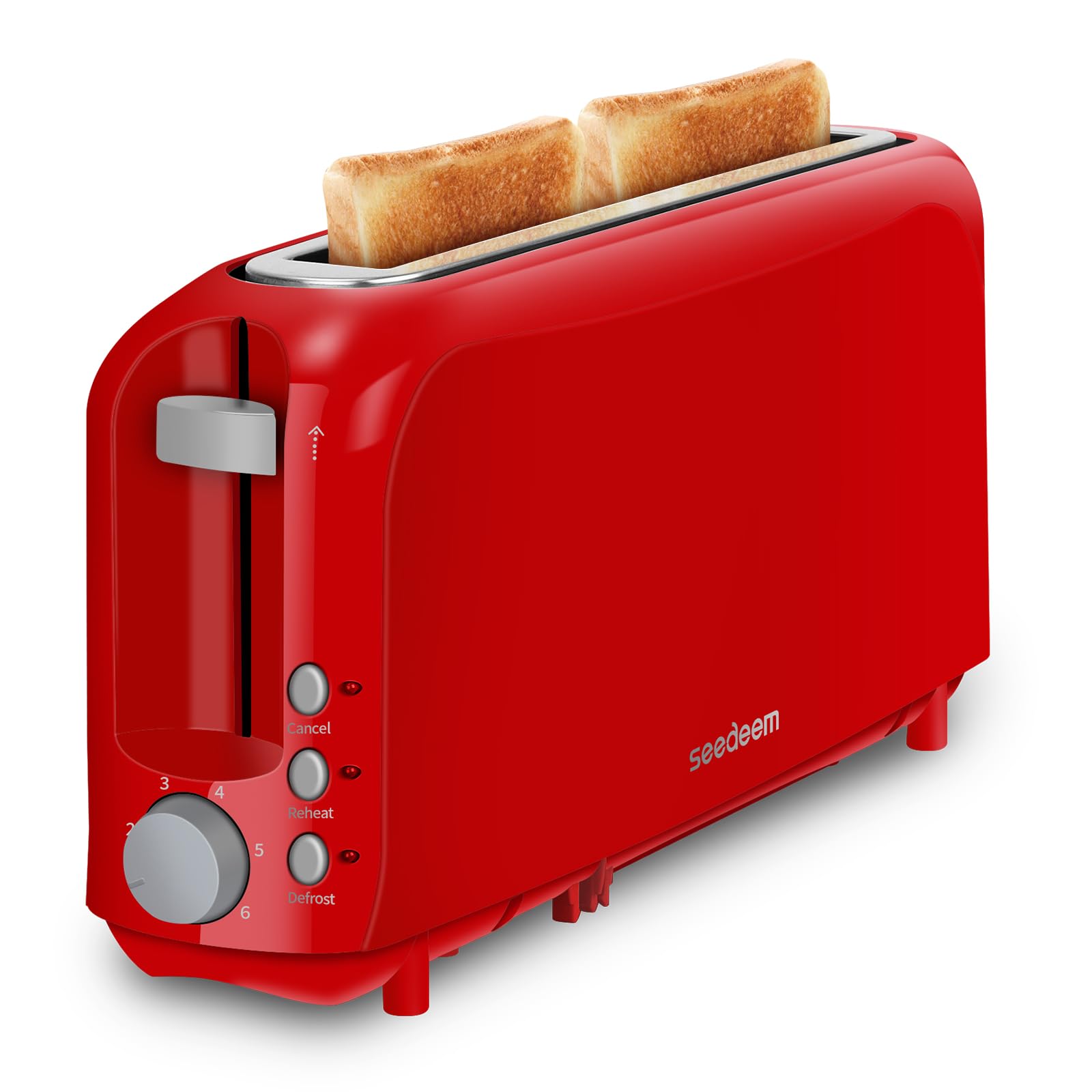 SEEDEEM 2 Slice Slim Toaster, Single 10 Long Slot Toaster Fits Bagels & Artisan Bread, 6 Shade Settings, Cancel/Reheat/Defrost, 