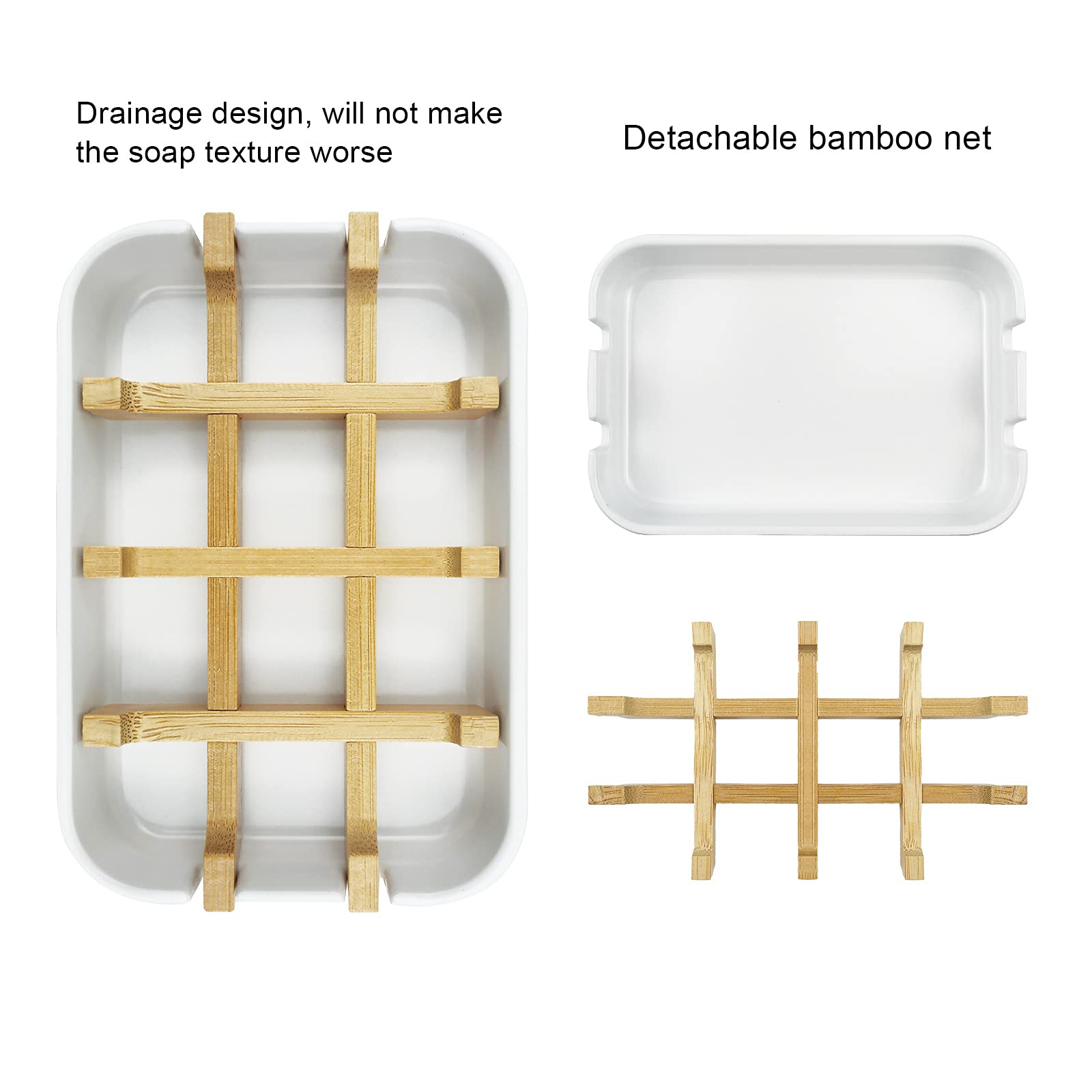 2 Pack Bamboo Soap Dish, Self-Draining Soap Box, Wooden Bamboo Bar Soap Holder For Shower, Bathroom, Kitchen, Bathtub, Bar Sink