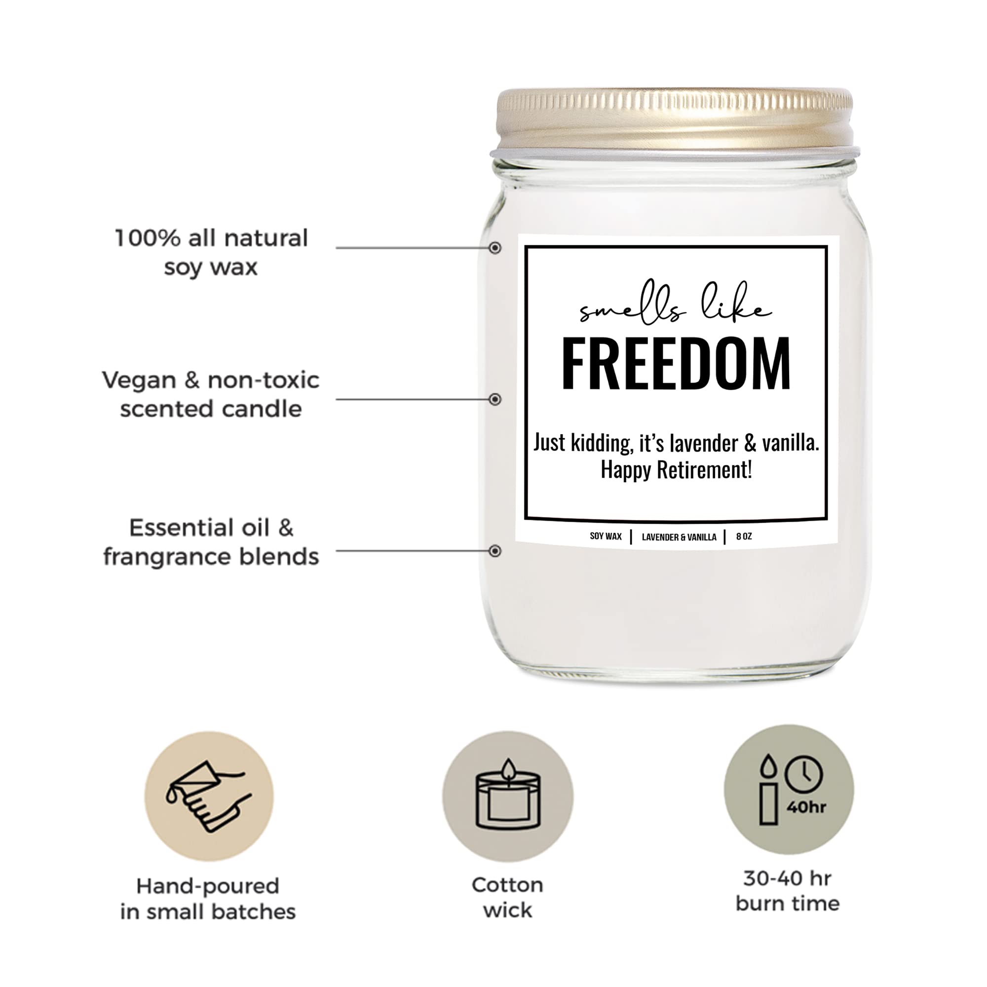 YouNique Designs Happy Retirement Candle for Women 2022, 8 Oz, Female Retirement Candle, Humorous Retirement Candle for Coworker
