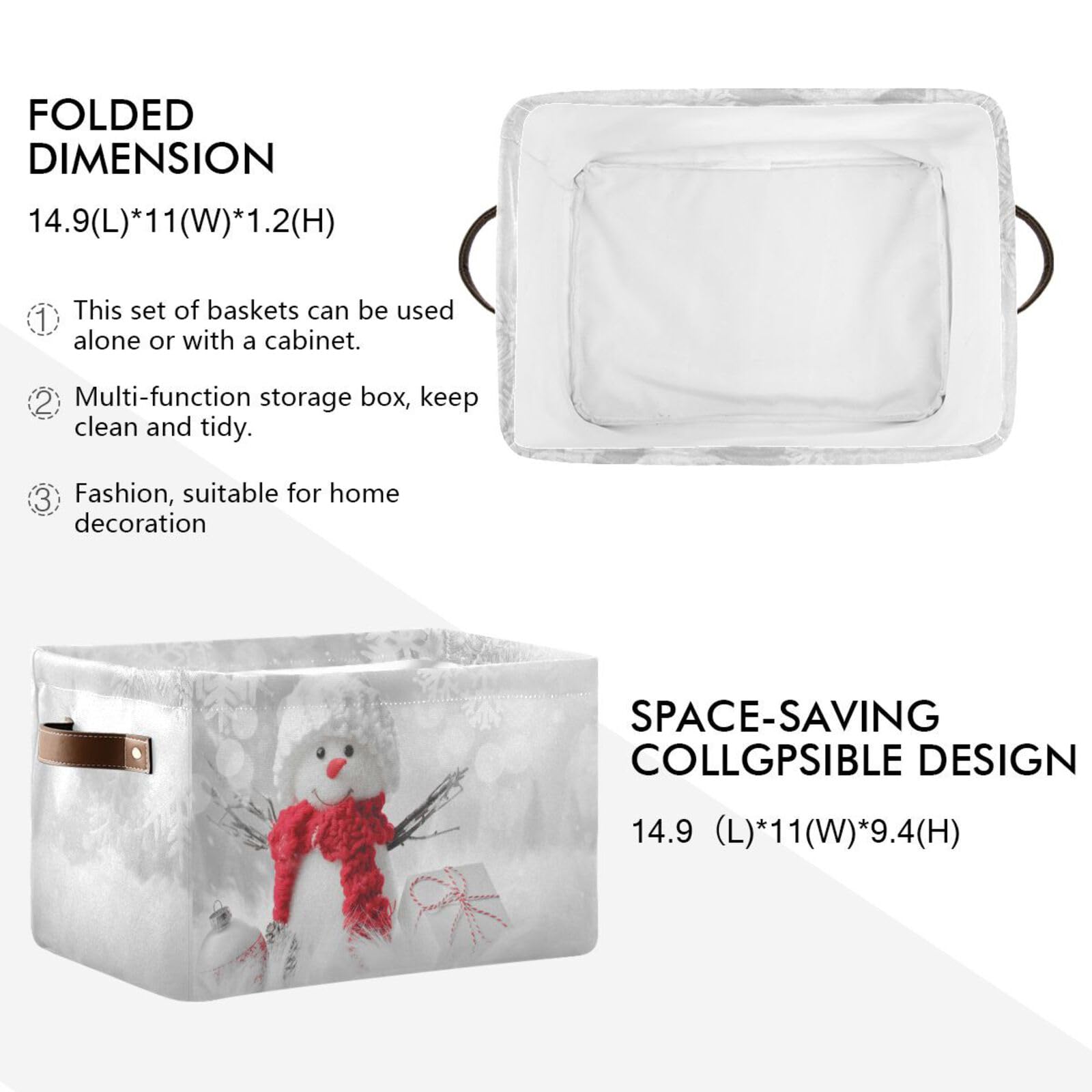 Senya Christmas Basket, Snowman In Winter Foldable Fabric Collapsible Storage Bins Organizer Bag For Storage Clothes