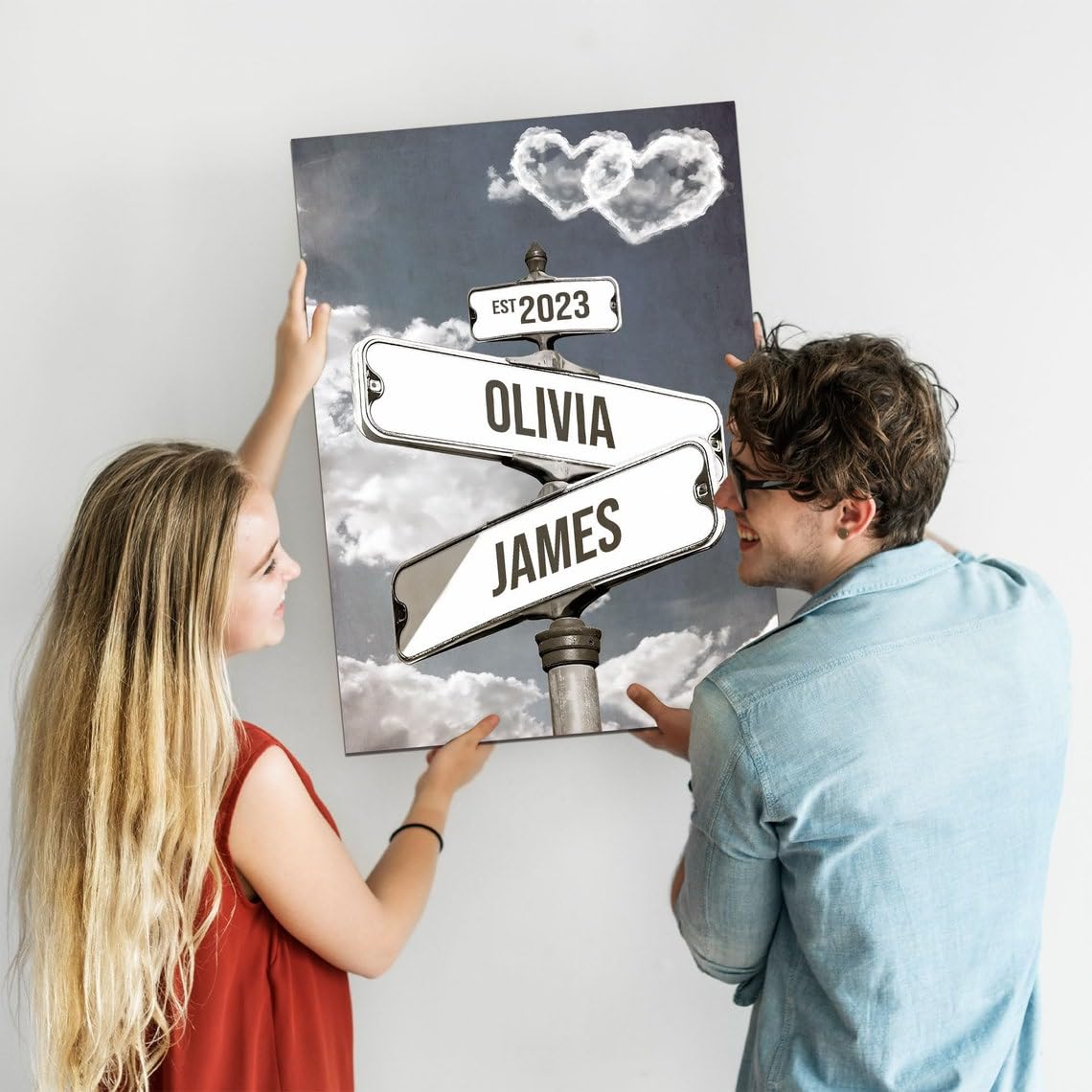 Personalized Name Vintage Street Sign Canvas, Custom Name Date Crossroads Street Sign Wedding Wall Art Ideal Gift For Couples An