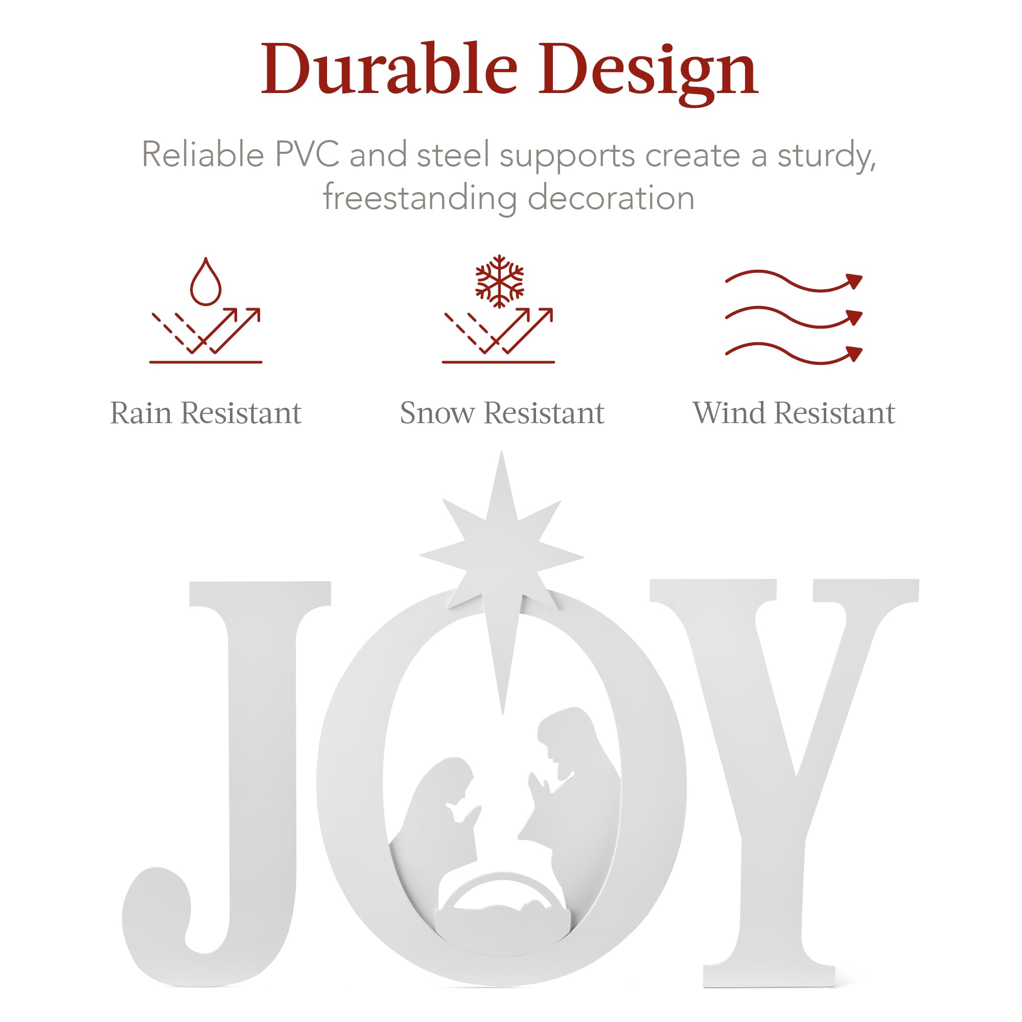 Best Choice Products 46in Outdoor JOY Christmas Nativity Decoration, 3 Piece Yard Decor Sign Holy Weather Resistant PVC Silhouet