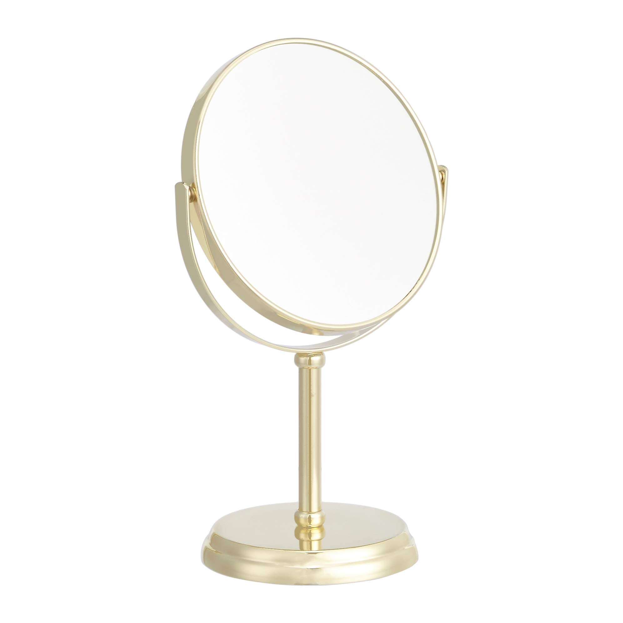 Amazon Basics Tabletop Mount Vanity Round Mirror, 1X/5X Magnification, Iron, 7.2''L X 4.92''W, Gold