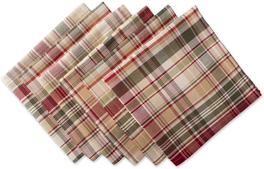 DII Give Thanks Plaid Fall Table Decor, Autumn & Thanksgiving Tabletop Linens, Square Napkin Set, 20x20