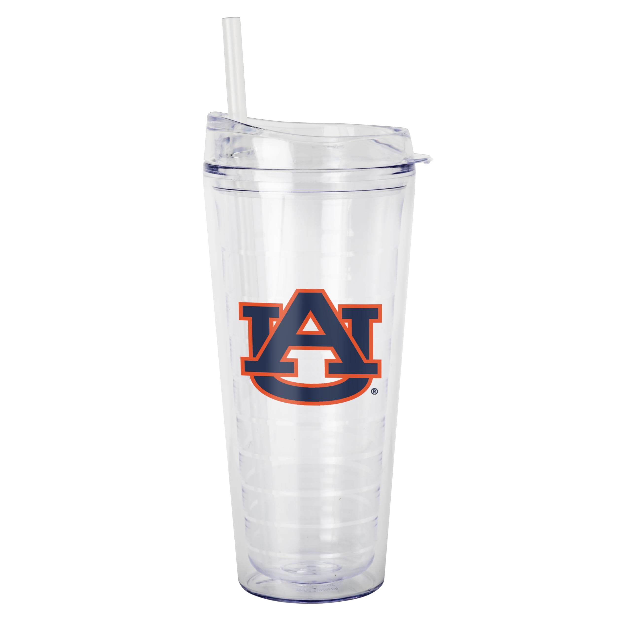 Logo Brands NCAA Auburn Tigers 22 oz Double Wall Clear Tumbler - Includes Straw | Fits Most Cup Holders |Made In The USA | Spill