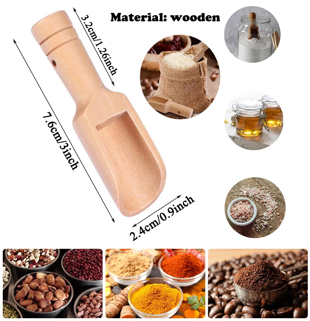 Akoak 3 Pcs Mini Wooden Round Handle Spoon Bath Salt Spoon, Candy, Spices, Dried Fruit, Salt, Flour Spoon Wooden Handle Kitchen