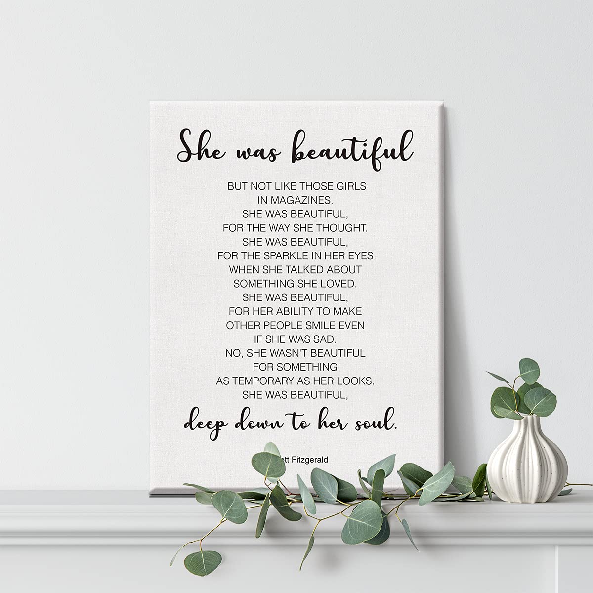 Inspirational Wall Decor She Was Beautiful F. Scott Fitzgerald Quote Canvas Painting Prints For Home Dining Room Living Room Wal