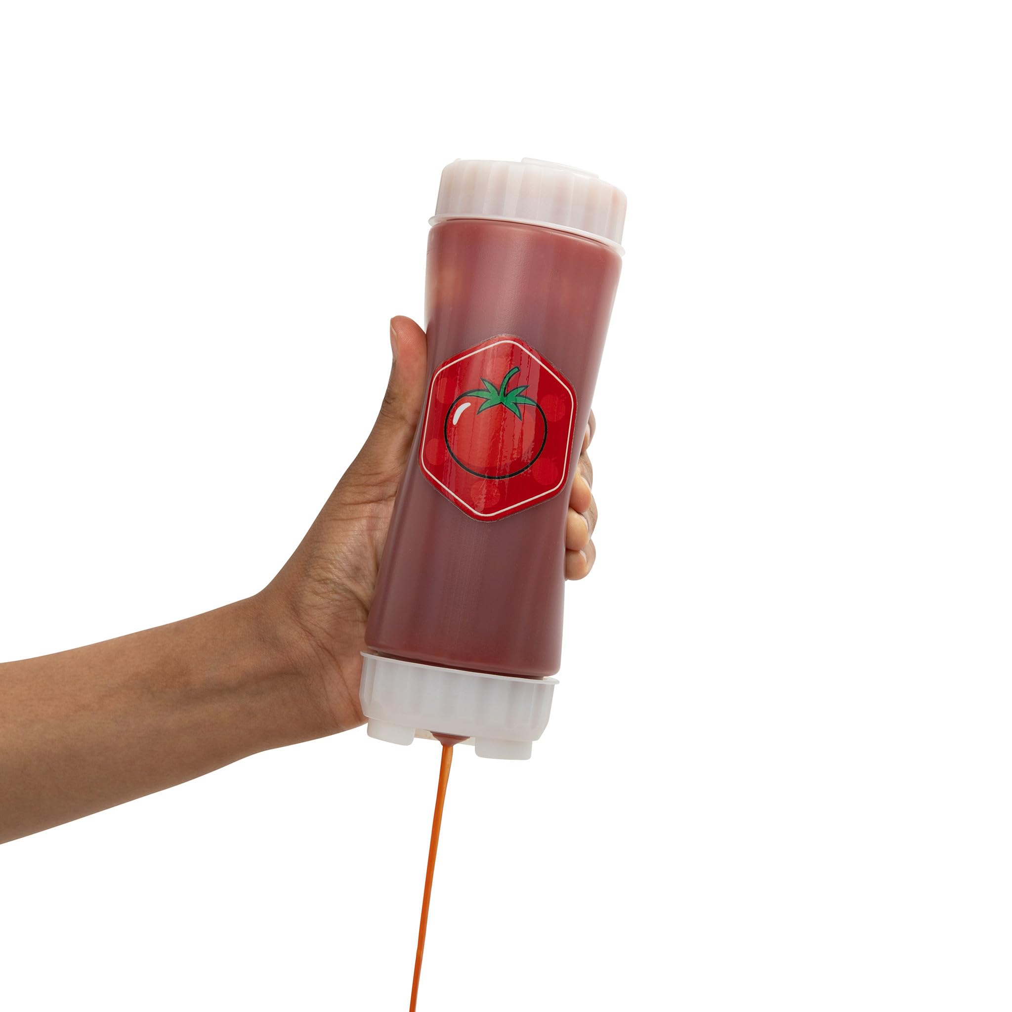 Brenium No-Drip FIFO Tomato Sauce Bottle - 18oz BPA-Free Refillable Squeeze Dispenser with White Twist Cap for Ketchup, Marinara