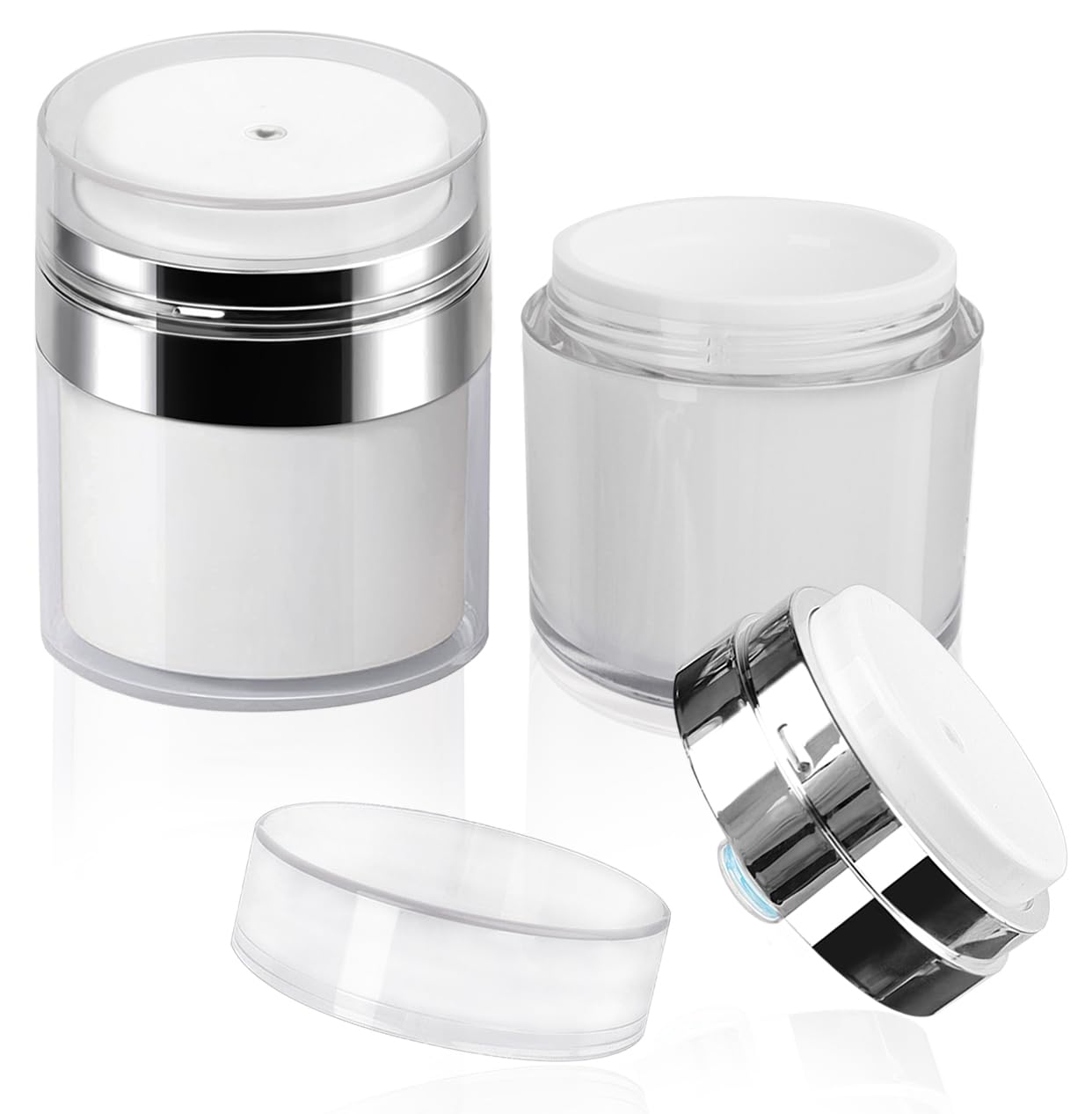 Airless Pump Jar - 2 Pack 3.5 Oz Moisturizer Pump Dispenser Drunk Elephant Container, Pump Jars For Lotions And Creams, Empty Cr