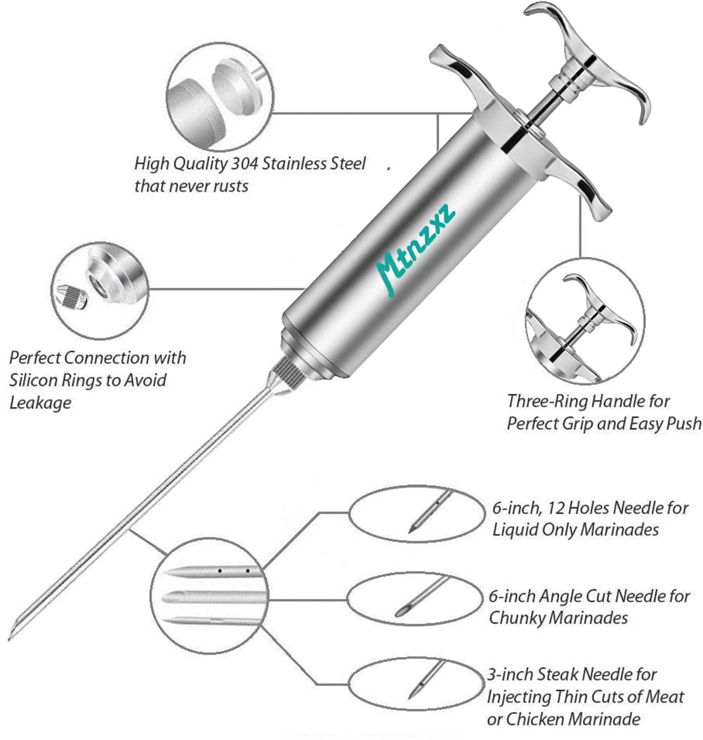 Marinade Injector Syringe And Brushes Set, Meat Injector Syringe With 3 Professional Marinade Injector Needles, Creates Tender M