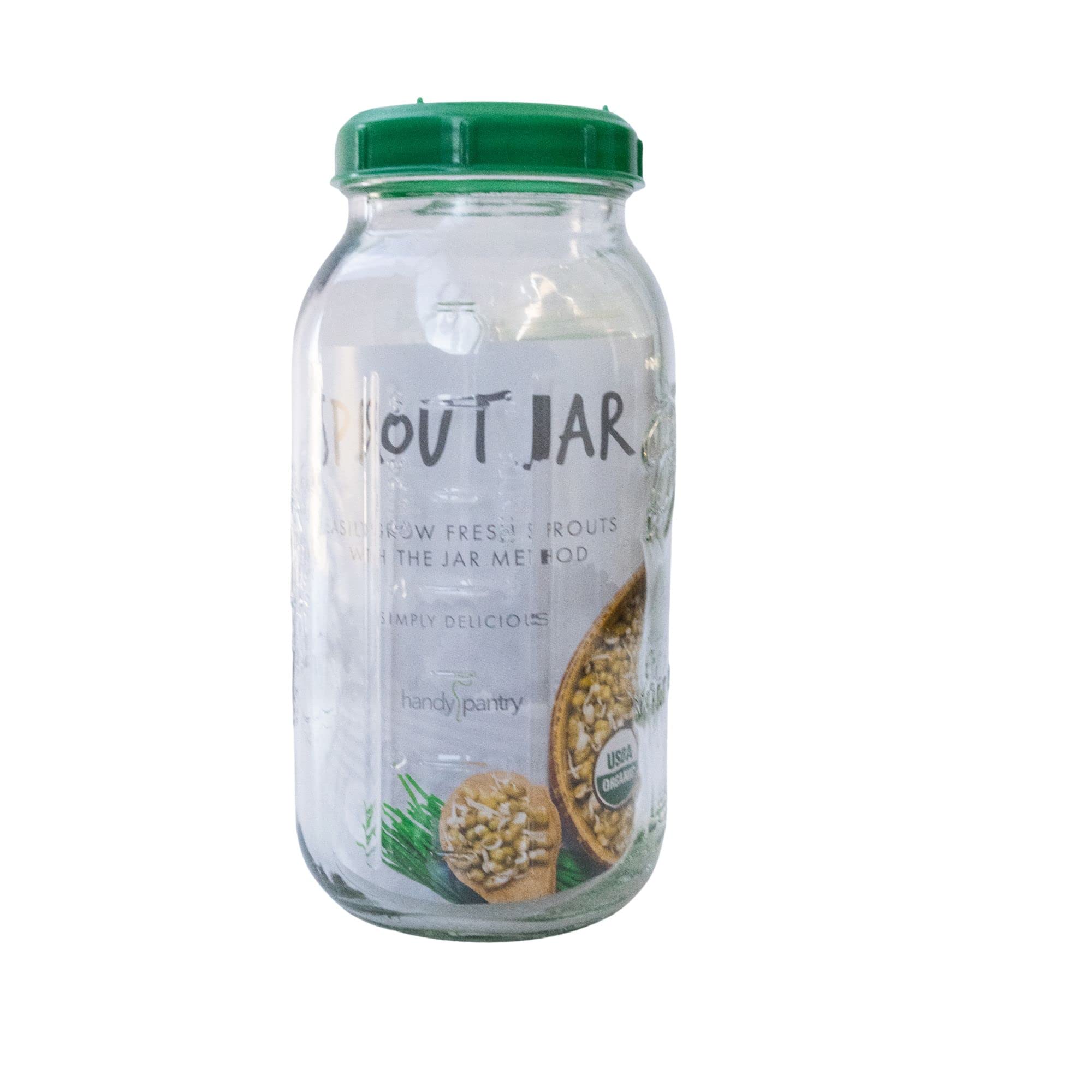 Handy Pantry Complete Sprouting Jar Lid Kit with Seeds | Includes Wide Mouth Half Gallon Mason Jar, BPA Free Sprouting Strainer 