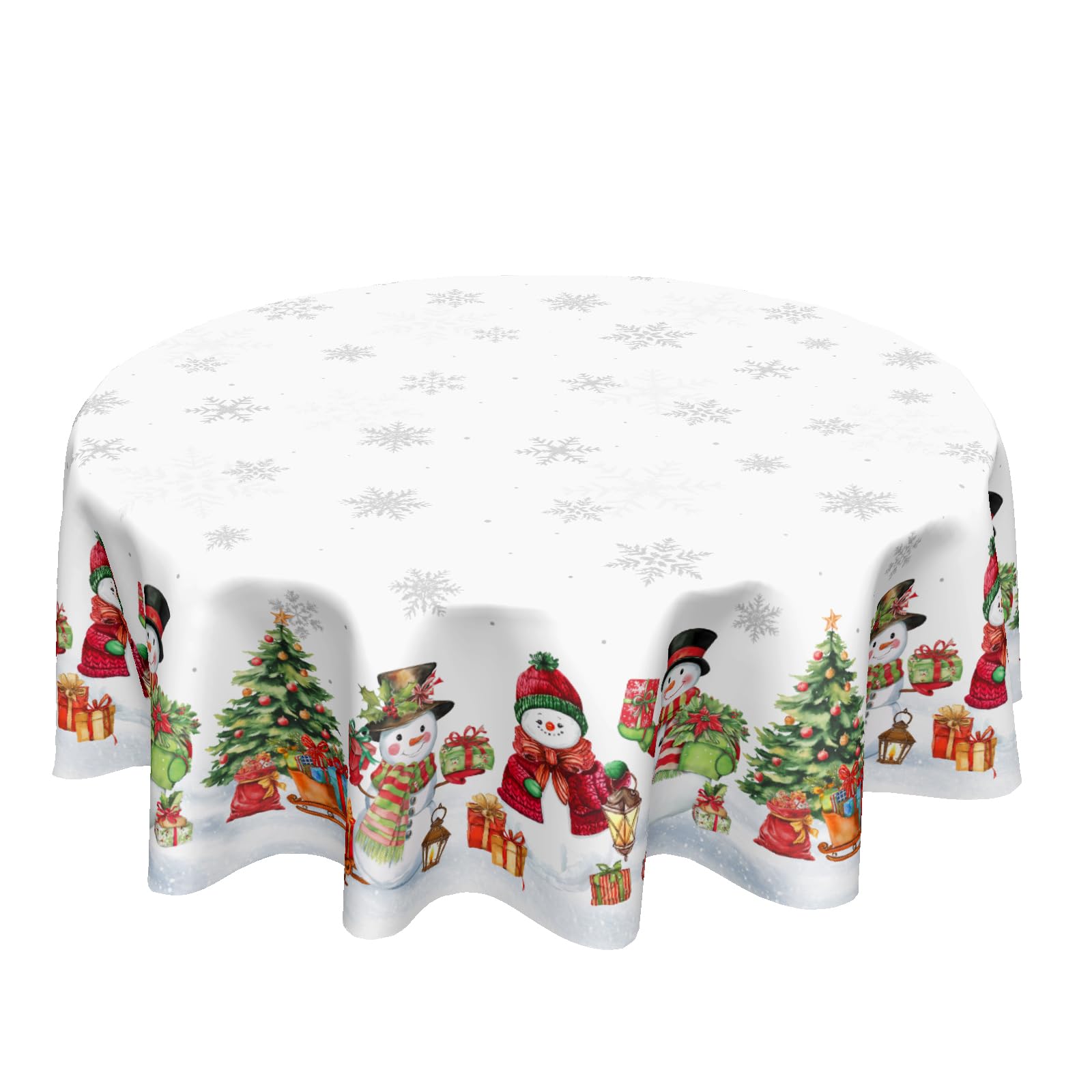 ABSOP Christmas Snowflake Round Tablecloth White Tablecloth 60 Inch Xmas Snowman Pattern Circle Table Cloth Winter Holiday Table