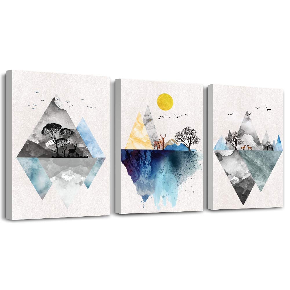 Wall Art For Living Room Canvas Prints Artwork Bathroom Wall Decor Abstract Mountain Geometric Picture Watercolor Painting 3 Pie