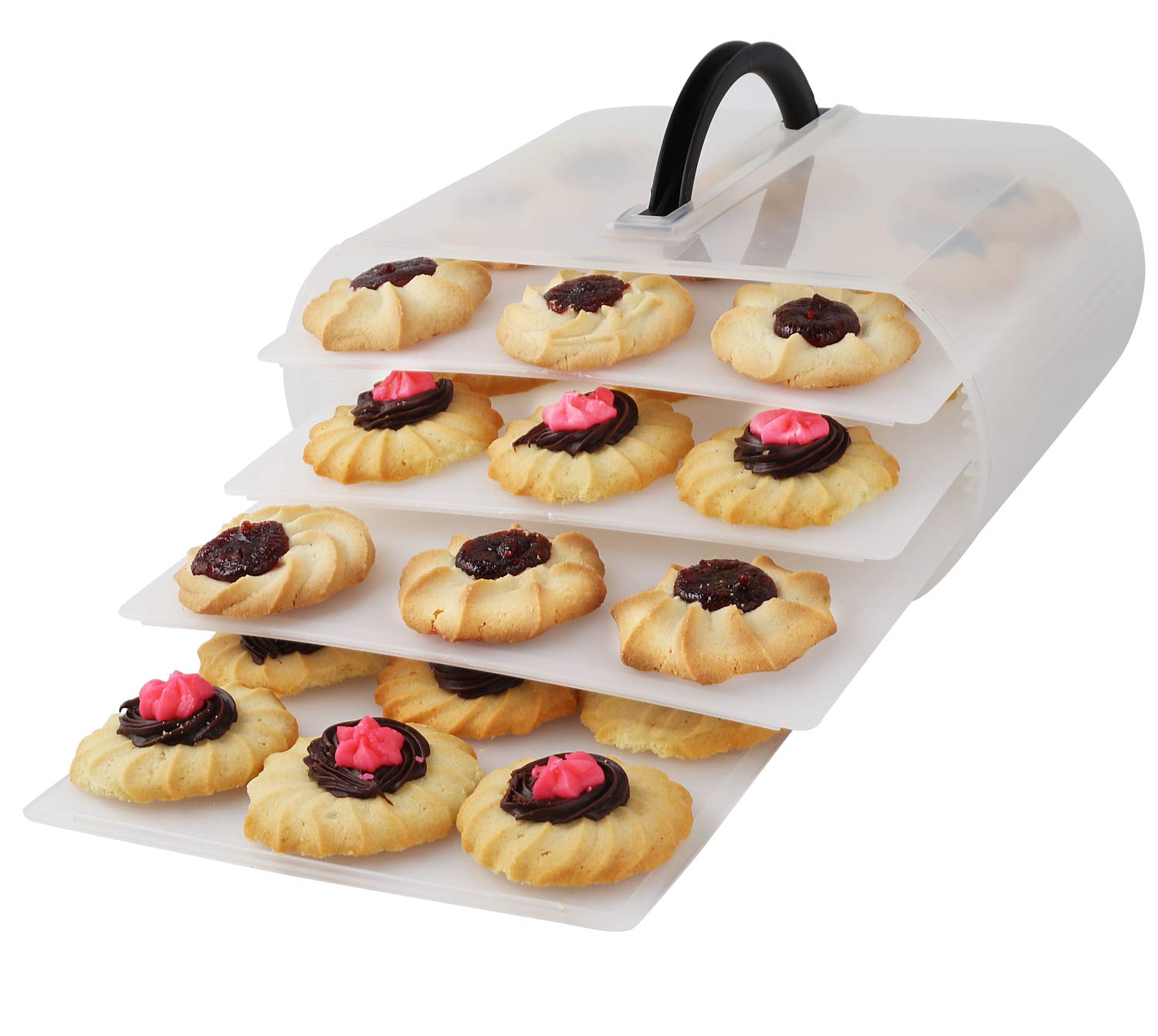 Cookie And Cake Carrier Container With Handle And Lid 4 Trays Cupcake Storage Transport Holder Box 2 Devil Eggs Trays Included