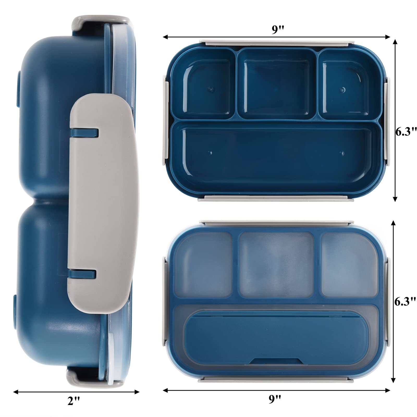 Okllen 3 Pack Bento Lunch Boxes With Spoon And 4 Compartment, Plastic Meal Prep Containers With Lids, Leakproof Food Storage Sna
