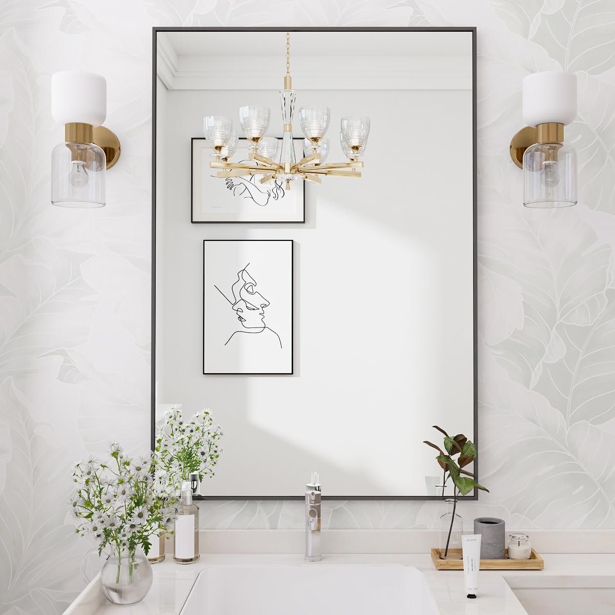 Koonmi Black Rectangle Wall Mirror, 20X30 Inch Bathroom Mirror, Aluminum Frame Vanity Mirror For Entryway, Living Room, Bedroom