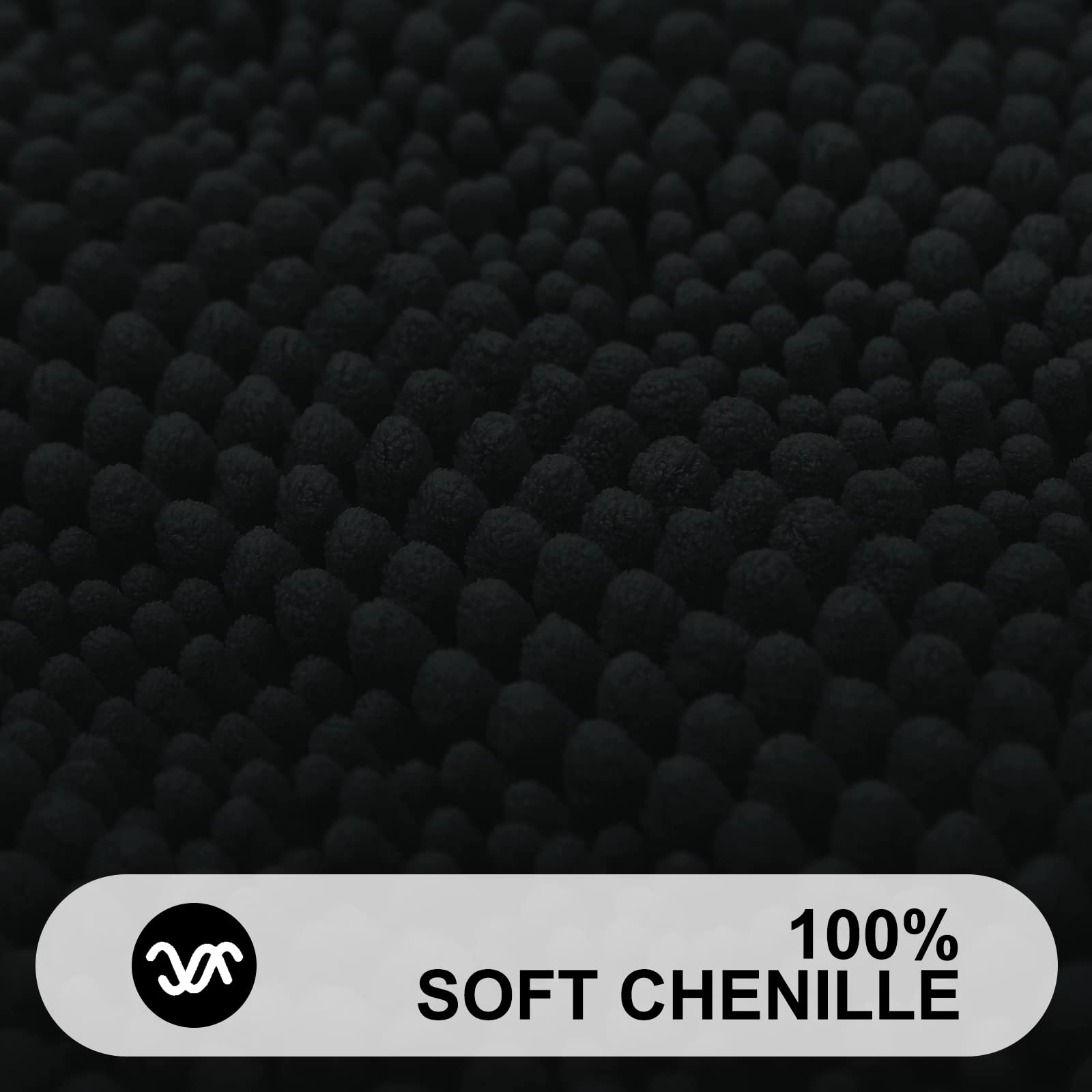 Grandaily Chenille Striped Bathroom Rug Mat  Extra Thick and Absorbent Bath Rugs  Non-Slip Soft Plush Shaggy Bath Carpet  Machine Wash Dry  Bath Mats for Bathroom  24x36  Black