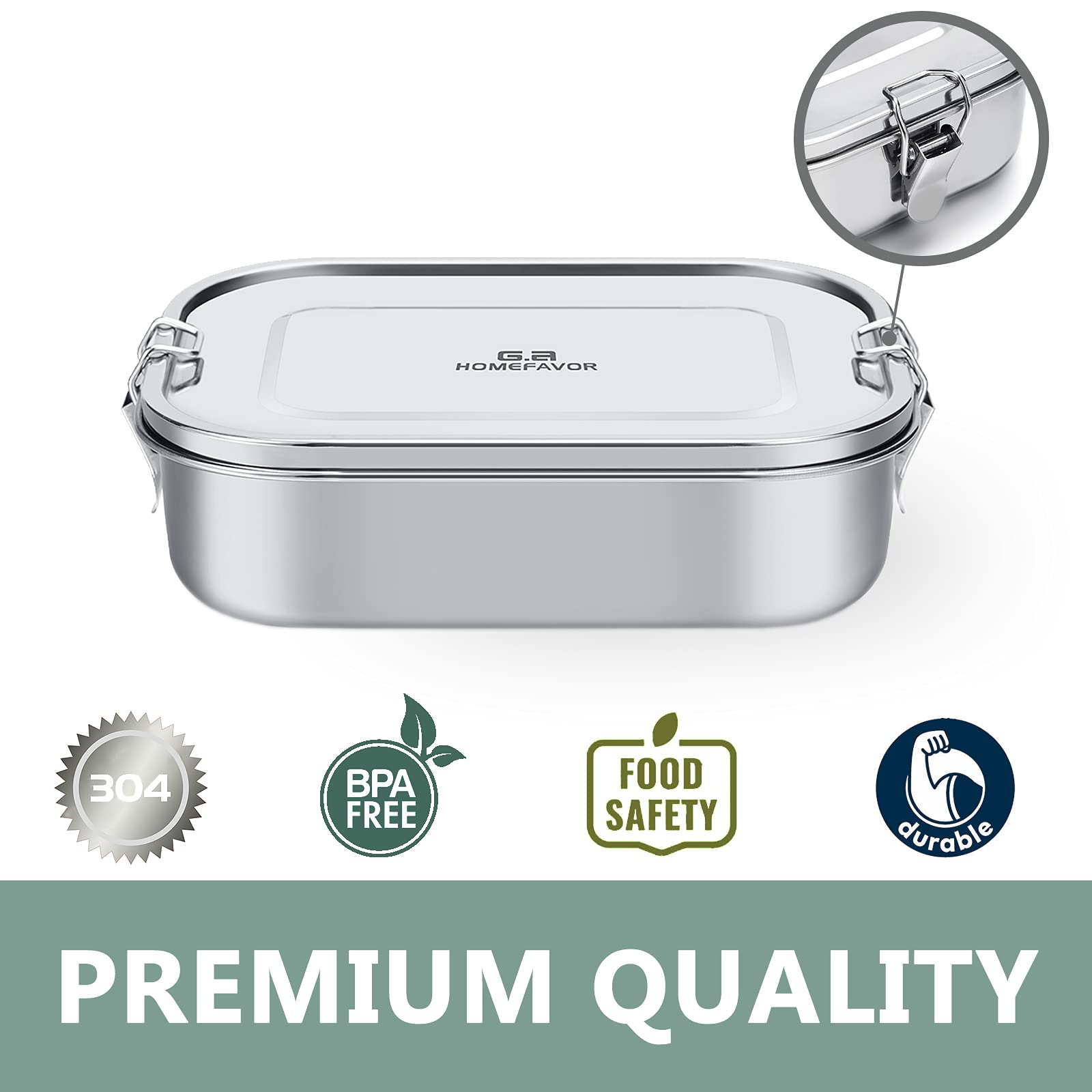G.A Homefavor Stainless Steel Lunch Box-1200Ml Metal Leak Proof Bento Container For Sandwich Storage, Meal, Rice, Snack-Perfect