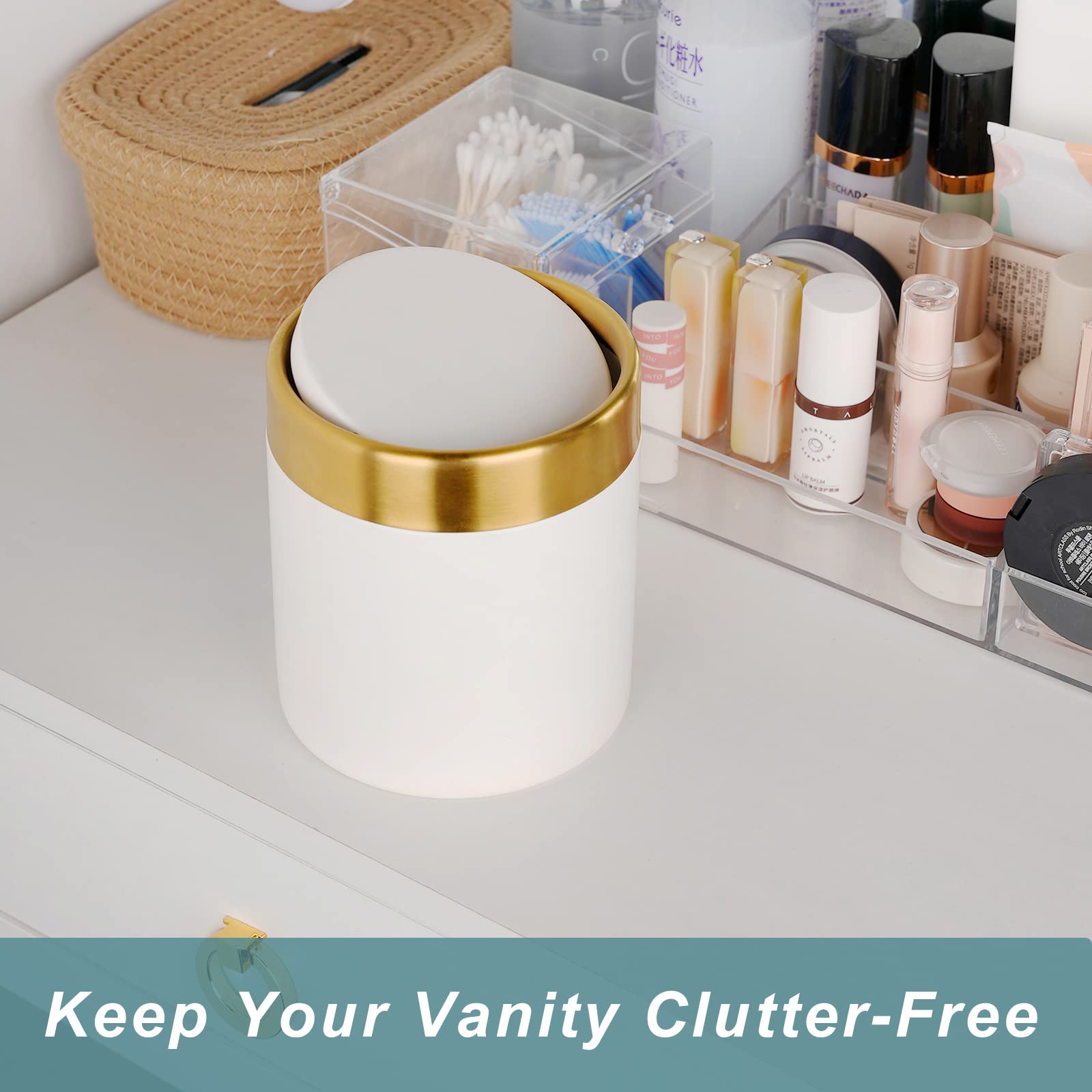 Jillick Mini Trash Can With Lid, Tiny Desk Trash Can, 1.5 Liter / 0.4 Gallon Small Metal Garbage Can For Countertop Coffee Bar,