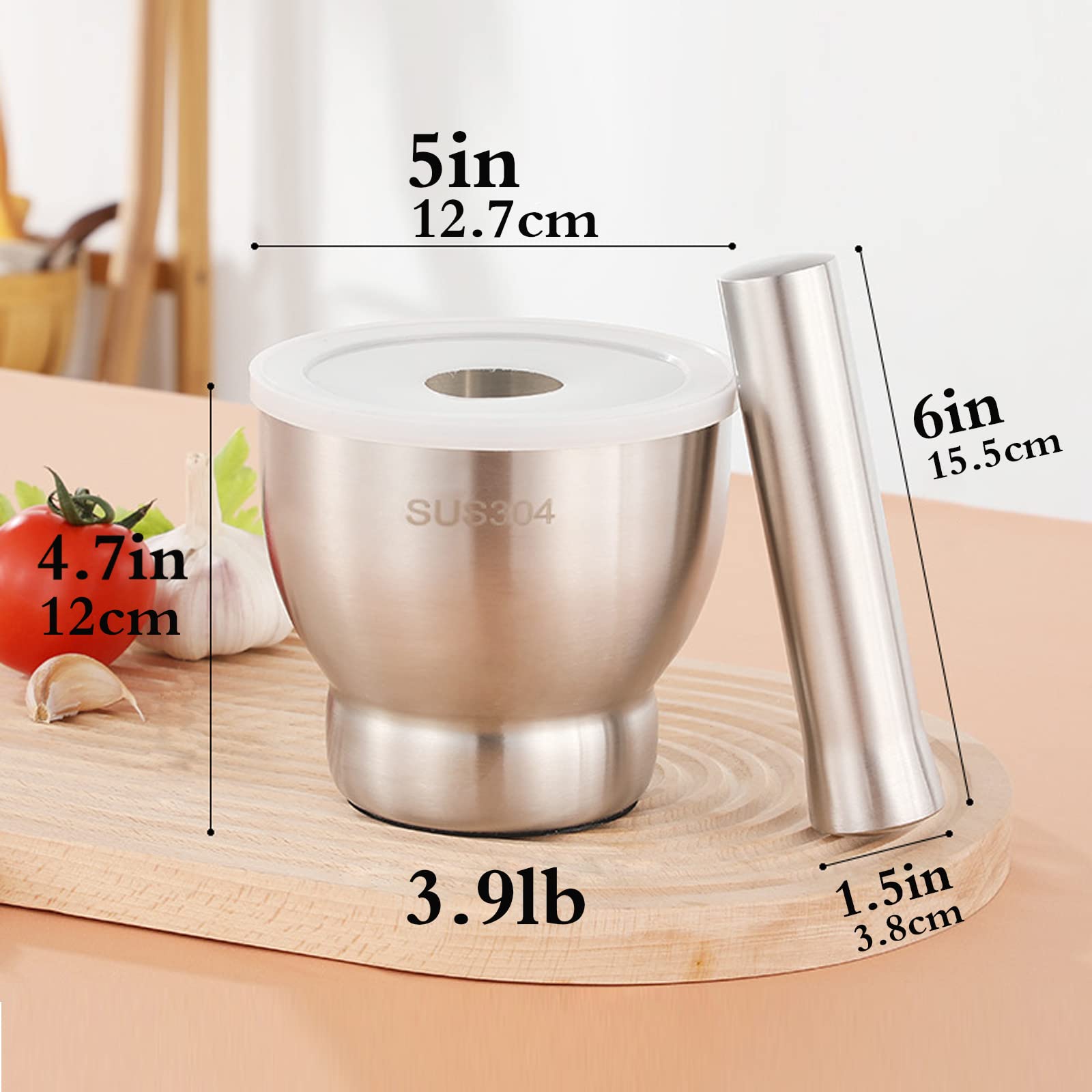 Locci Mortar And Pestle Set Large, Molcajete, Pill Grinder Guacamole Muddler And Bowls Herb Pesto Spice Crusher, 18/8 Stainless