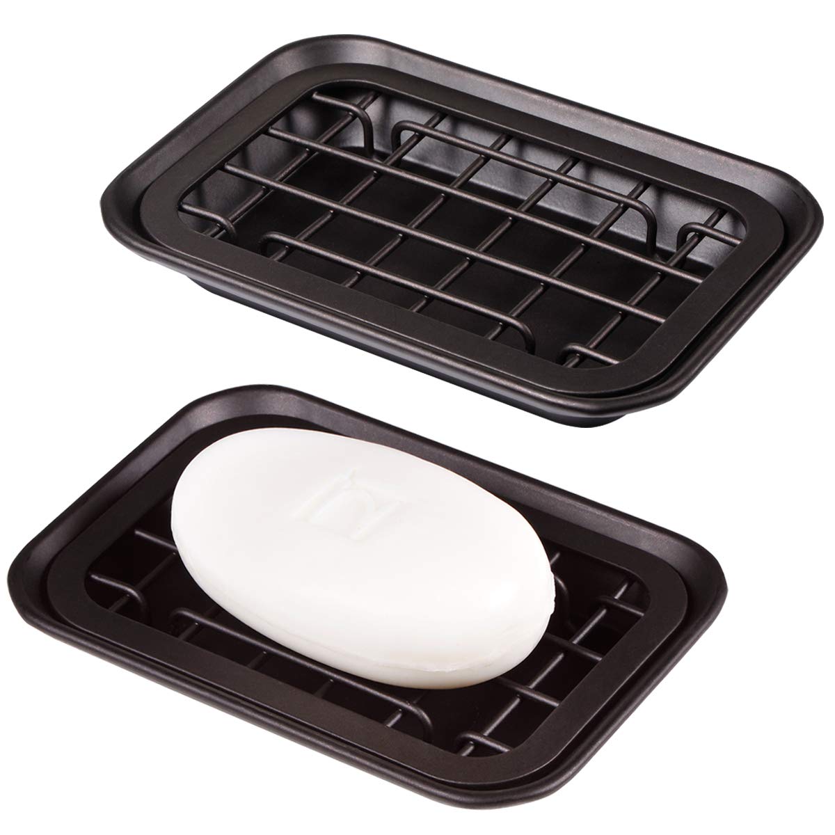 Kitchen And Bathroom Soap Dish Tray - Metal 2-Piece Soap Dish Tray With Drainage Grid And Holder For Kitchen Sink Countertops To